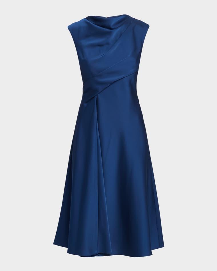 Cowl-Neck Crepe Back Satin Midi Dress by AIDAN MATTOX