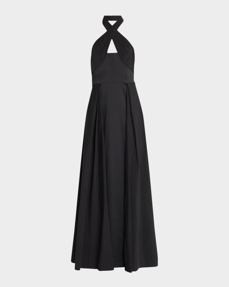 Cutout Pleated Mikado Halter Gown by AIDAN MATTOX