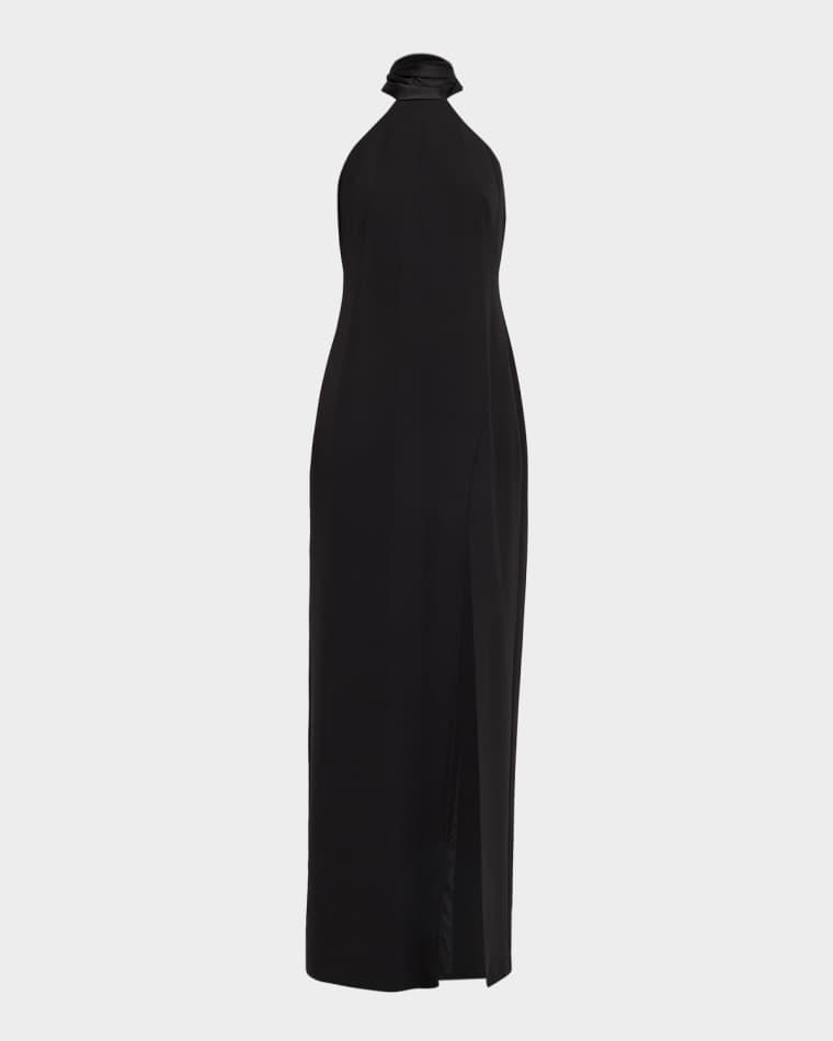 Draped Bonded Crepe Column Gown by AIDAN MATTOX