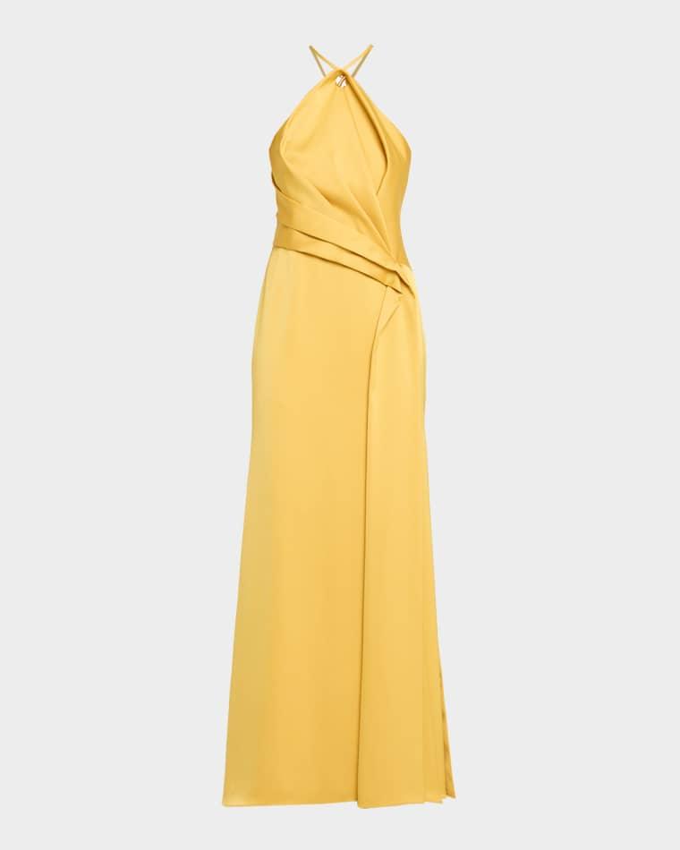 Draped Crepe Back Satin Halter Gown by AIDAN MATTOX