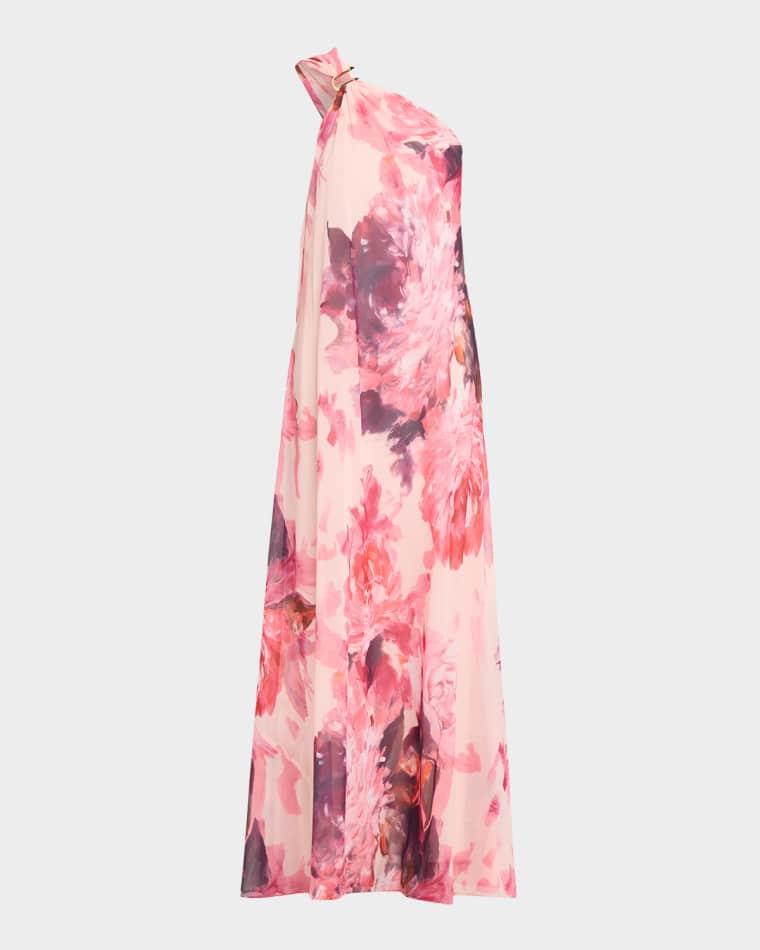 Draped One-Shoulder Chiffon Gown by AIDAN MATTOX