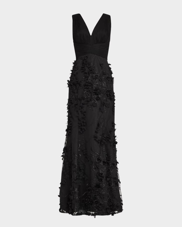 Embroidered Floral Applique Gown by AIDAN MATTOX