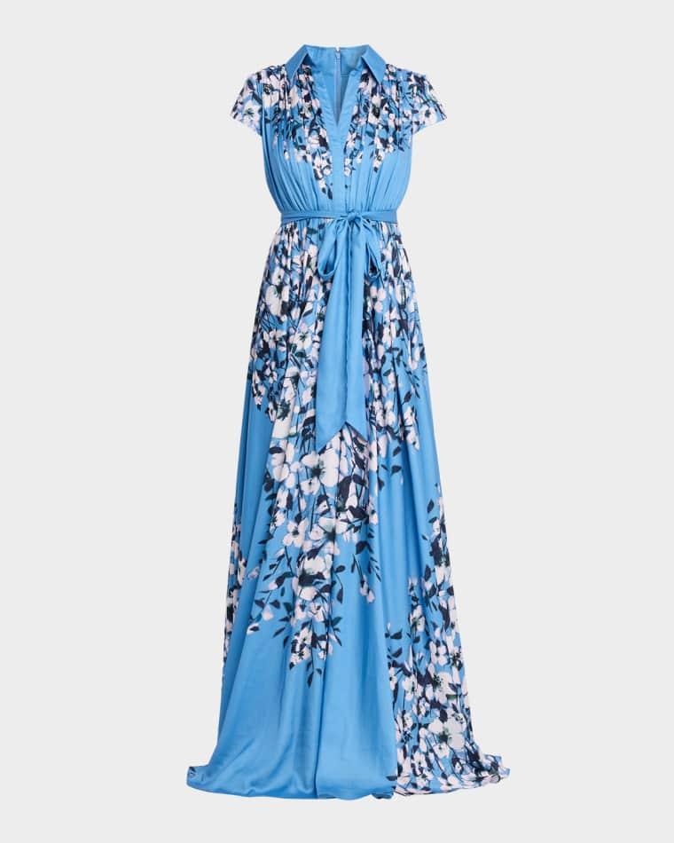 Floral-Print Chiffon Maxi Dress by AIDAN MATTOX