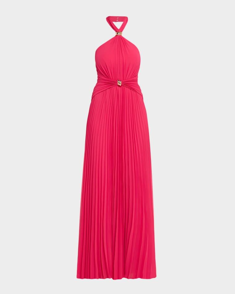 Pleated Chiffon Halter Gown by AIDAN MATTOX
