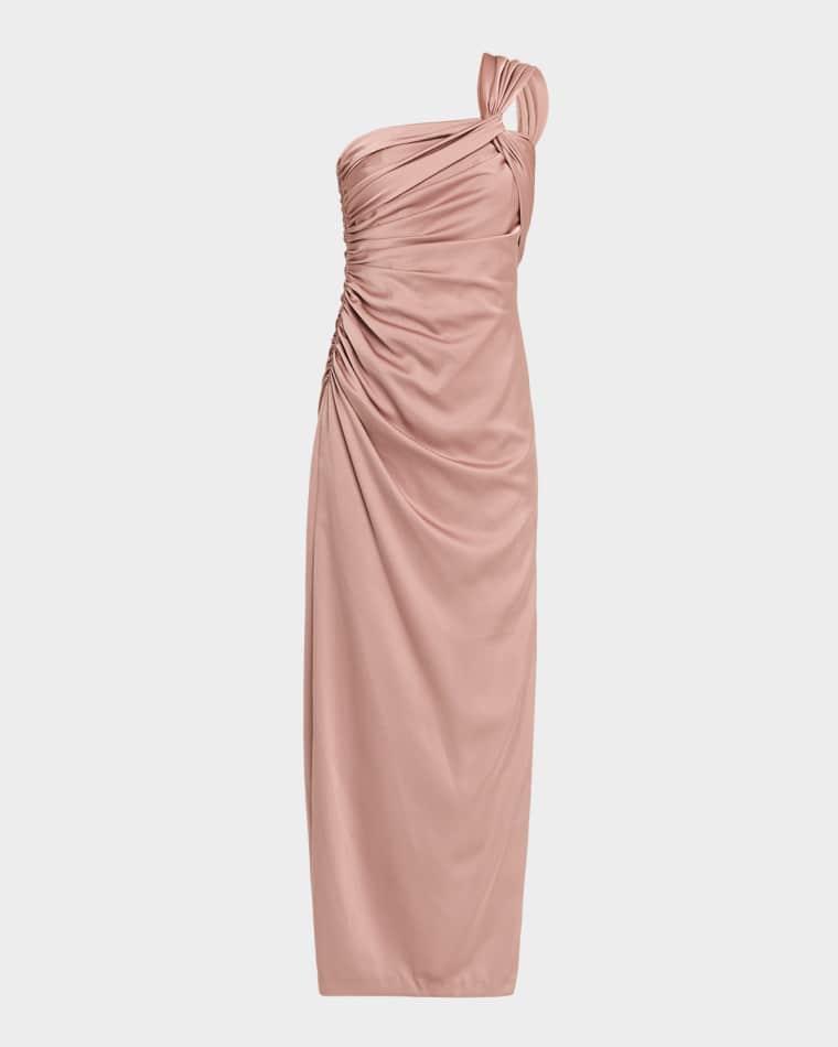 Ruched One-Shoulder Column Gown by AIDAN MATTOX