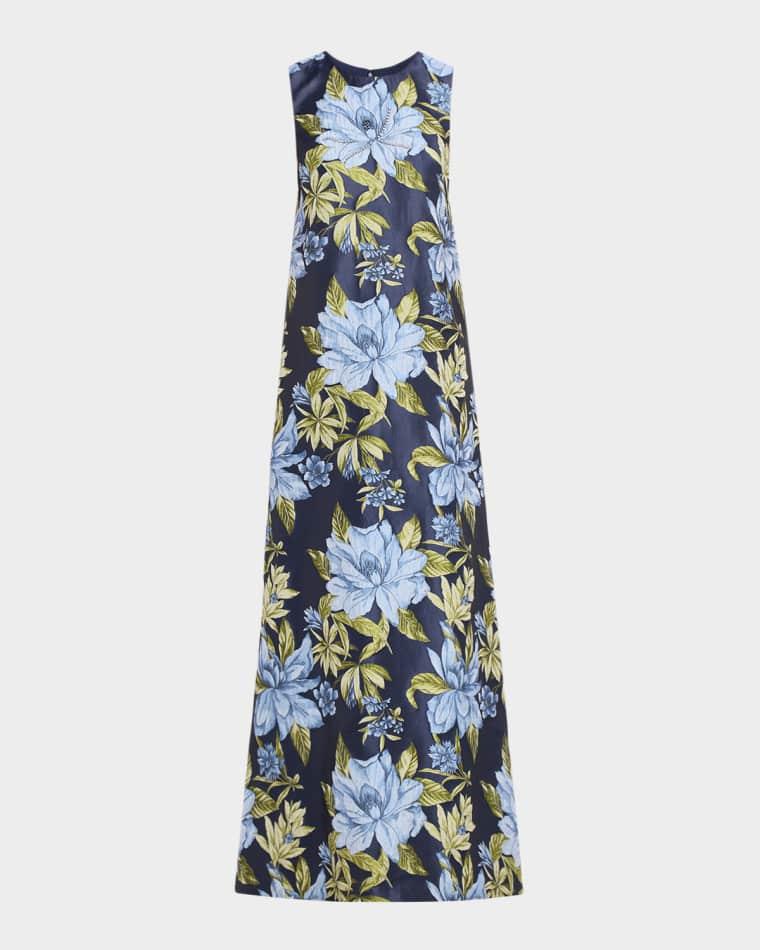 Sleeveless Beaded Floral Jacquard Gown by AIDAN MATTOX