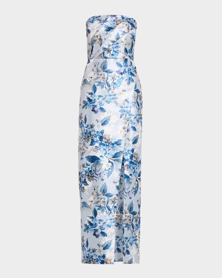 Strapless Floral Jacquard Column Gown by AIDAN MATTOX