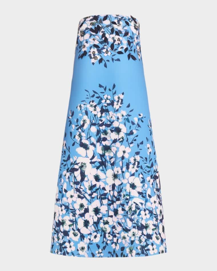 Strapless Floral-Print Scuba Midi Dress by AIDAN MATTOX
