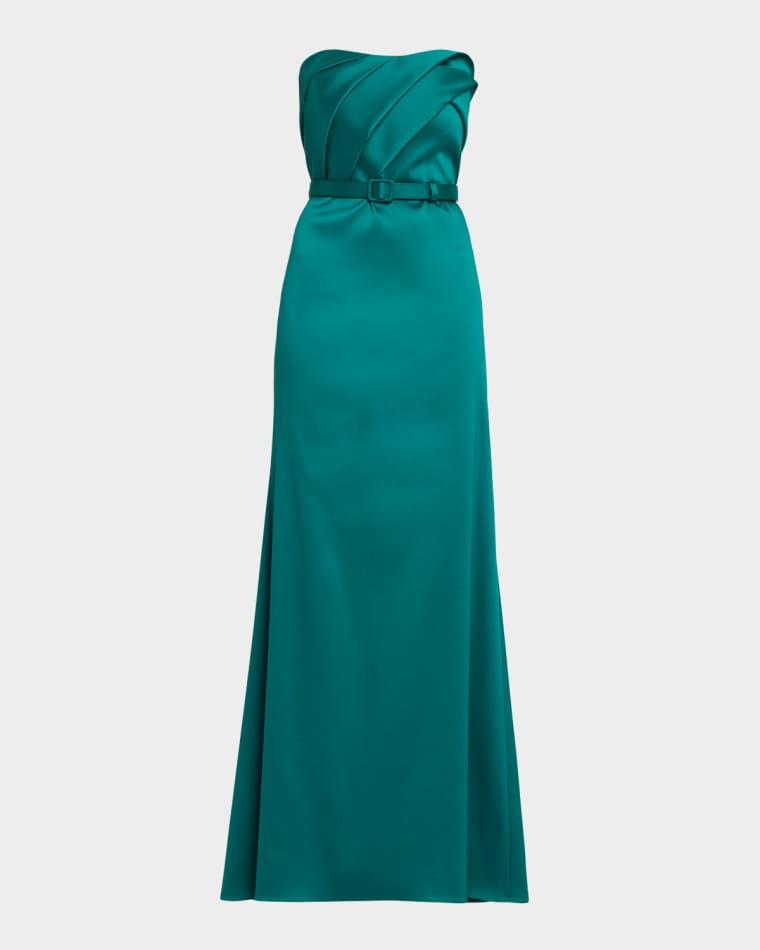 Strapless Pleated Stretch Mikado Gown by AIDAN MATTOX