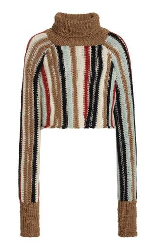 Palm Striped Wool-Blend Cropped Turtleneck Sweater by AISLING CAMPS