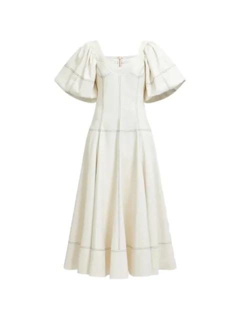 Ether puff-sleeve topstitched midi dress by AJE