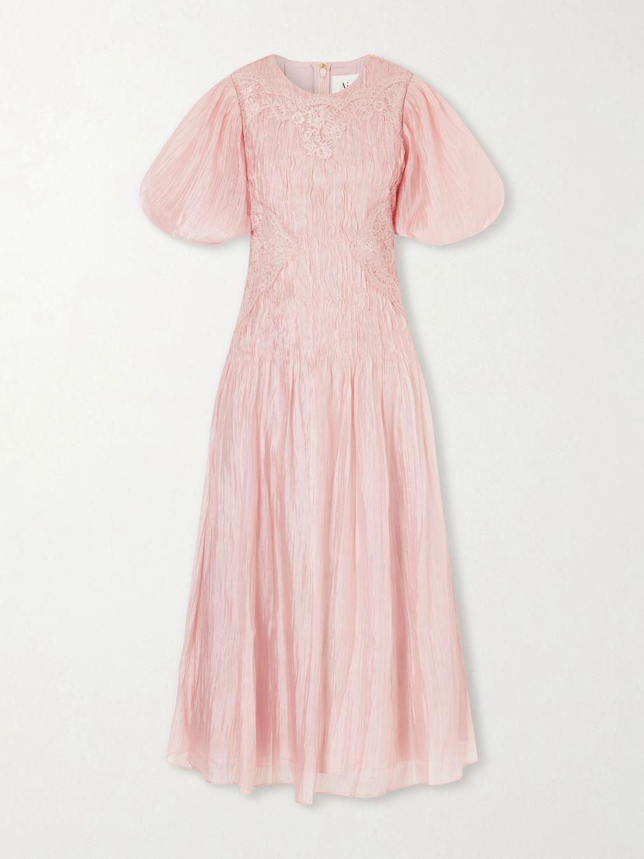 Ophelia lace-trimmed crinkled-satin midi dress by AJE.