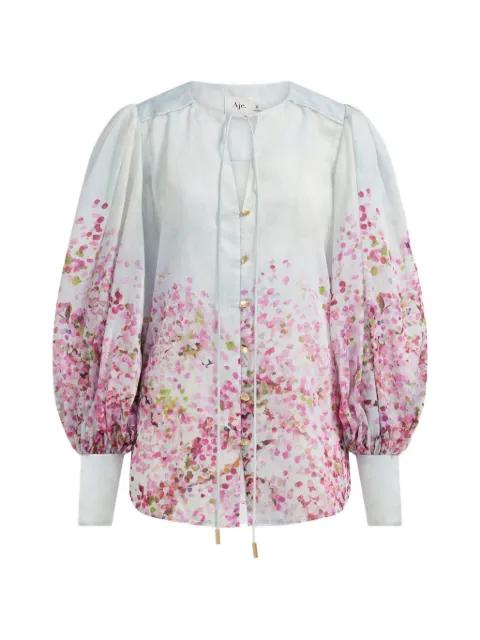 bishop-sleeves floral-print blouse by AJE