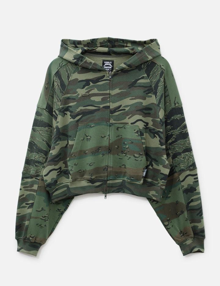 Cropped Mixed Camo Zip-Up Hoodie by AJOBYAJO