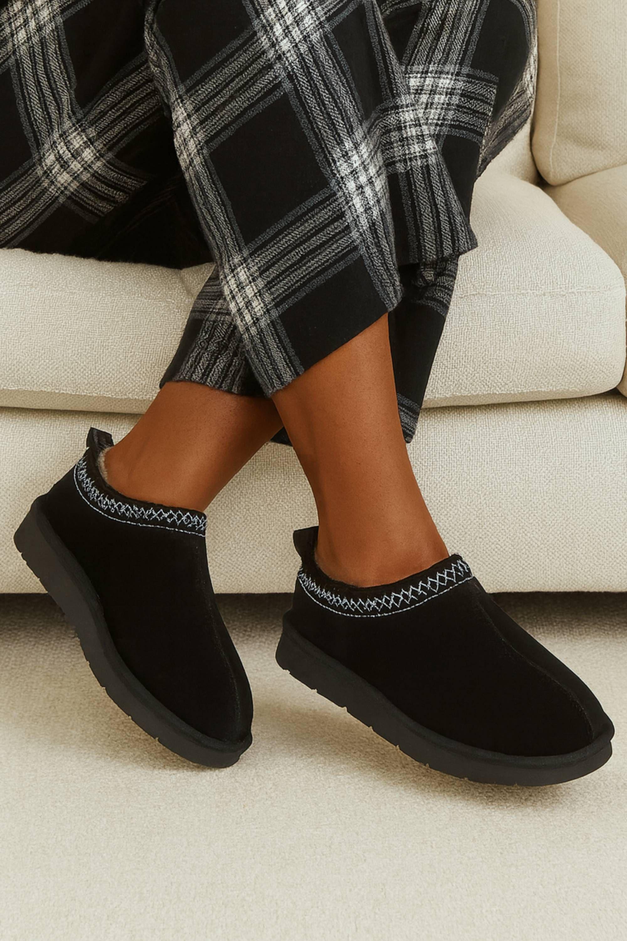 Faux Fur Lined Comfy Aztec Embroidered Ultra Mini Booties Slippers by AJVANI