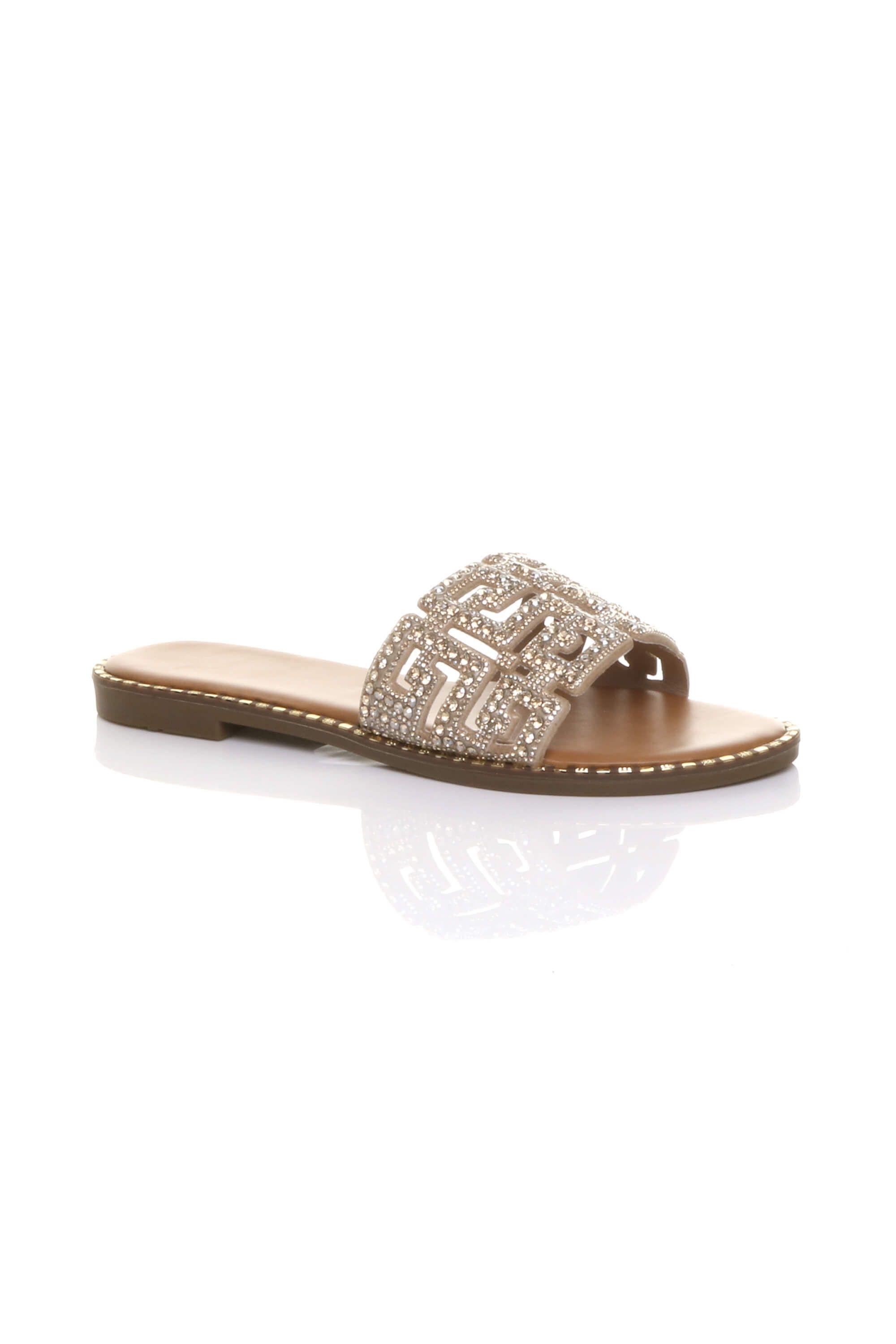 Flat Diamante Mule Sandals Flip Flops Sliders by AJVANI