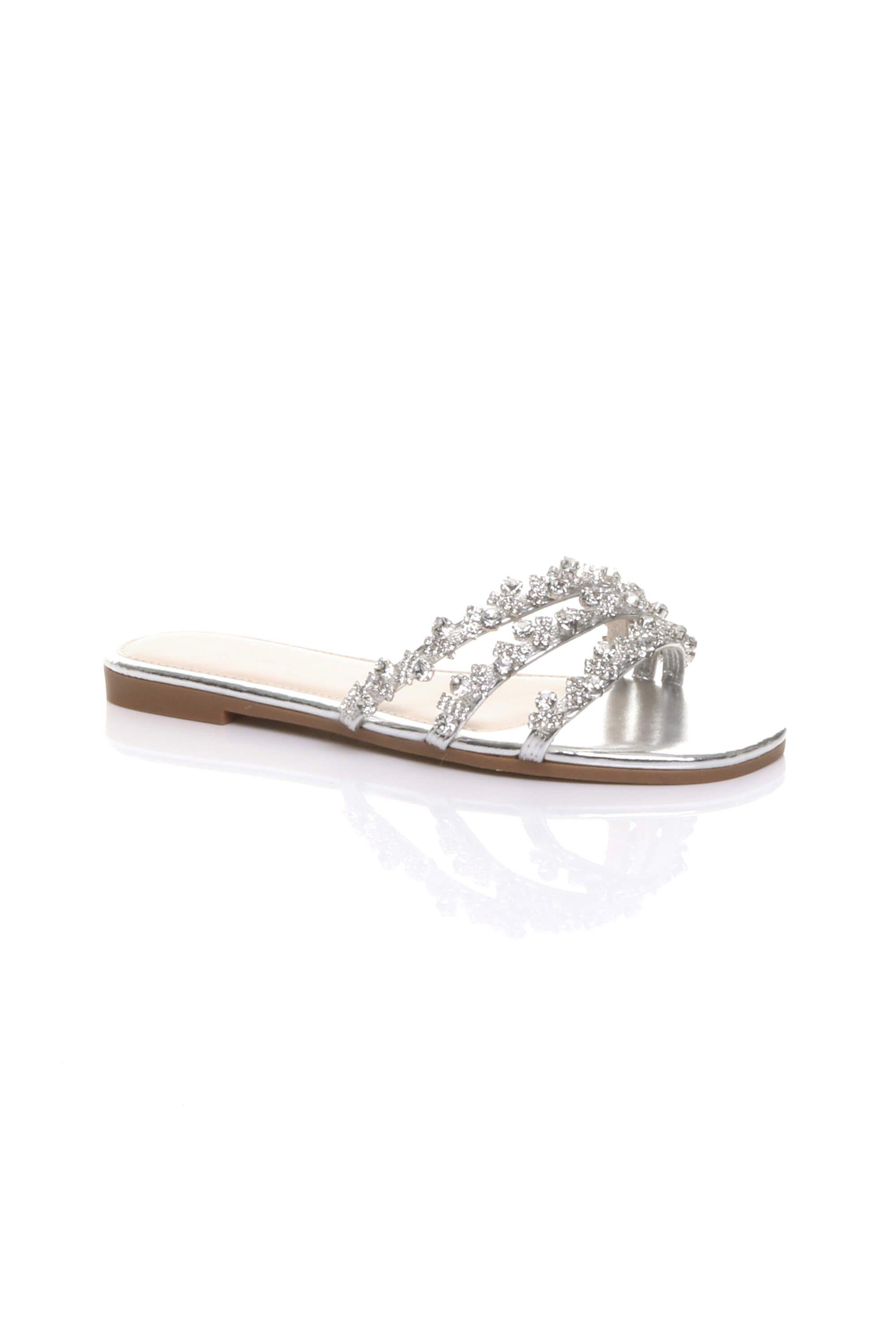 Flat Diamante Sandals Flip Flops Sliders by AJVANI