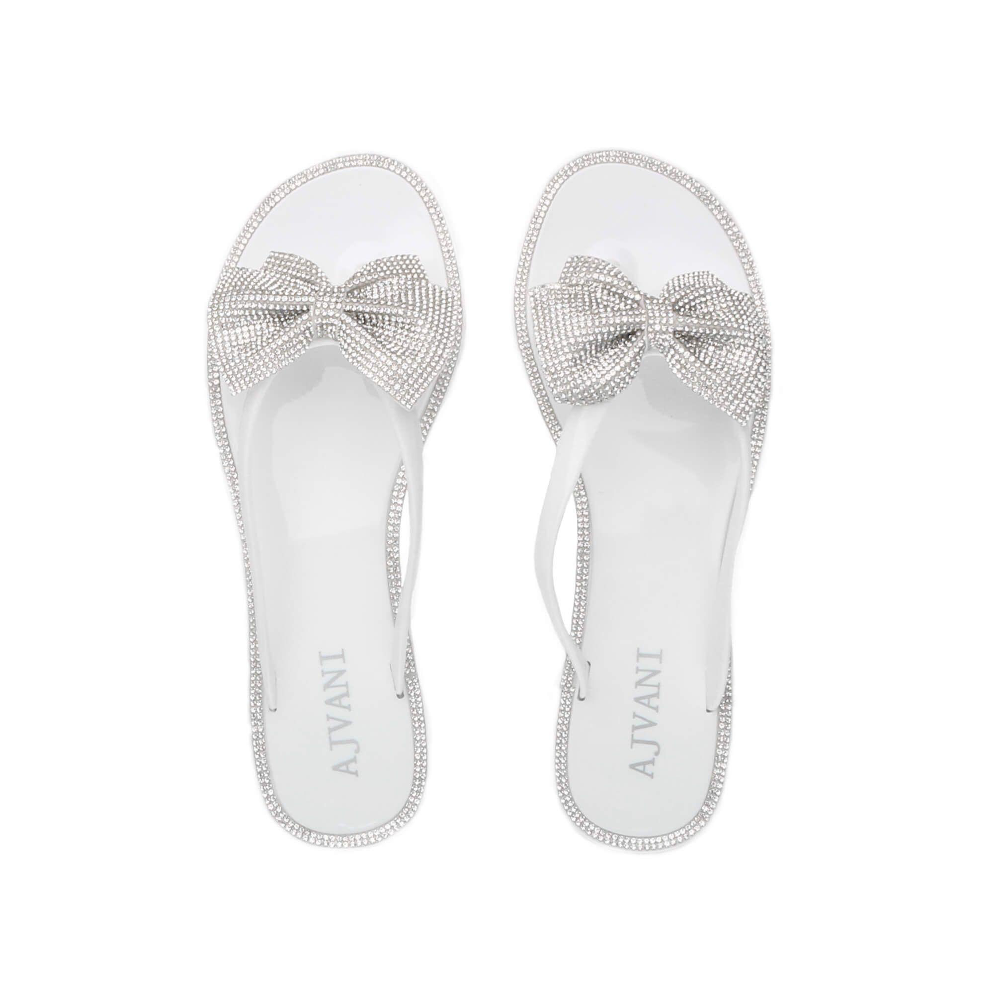 Flat  Heel Diamante Bow Toe Post Jelly Sandals  Flip-Flops by AJVANI