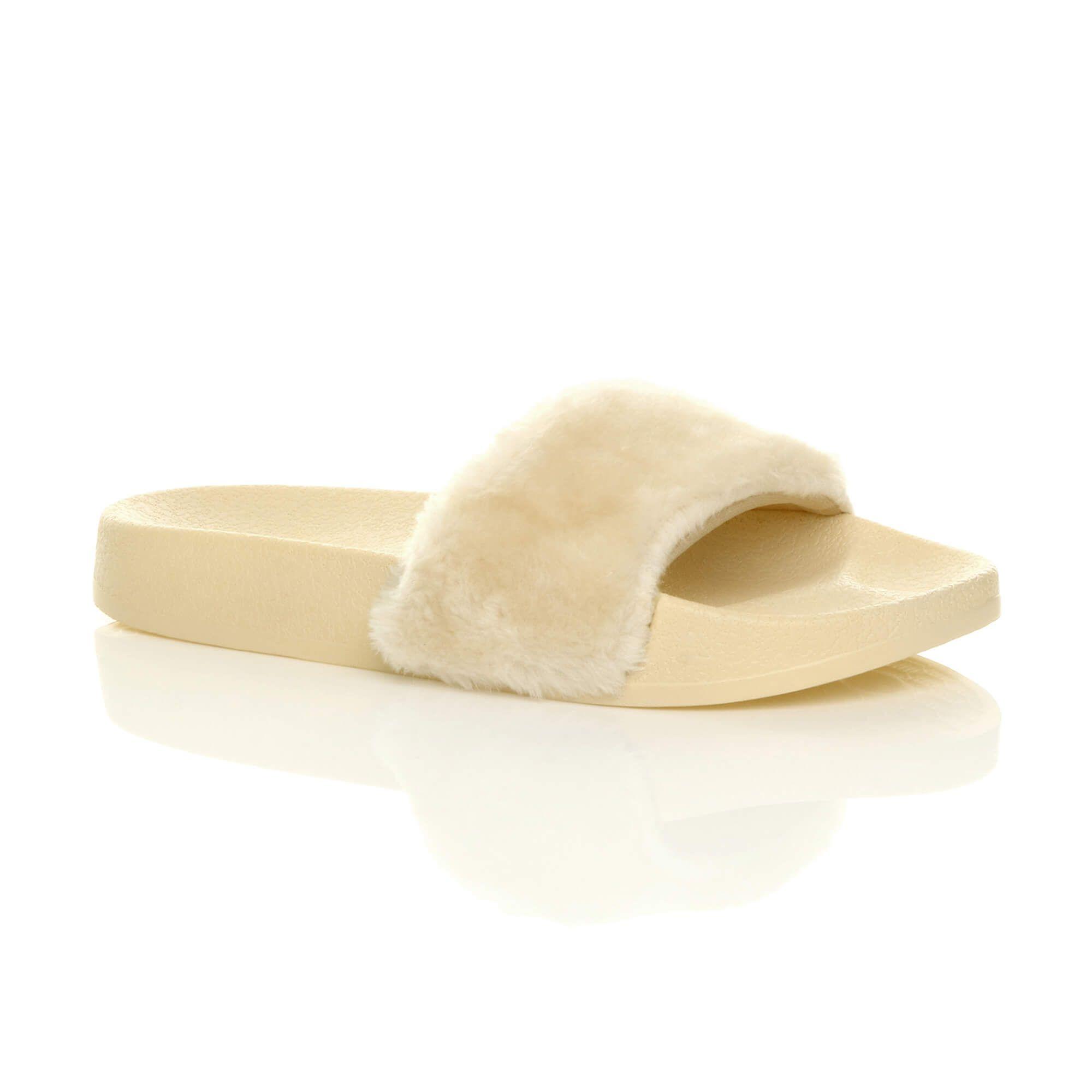 Flat  Heel Faux Fur Flip Flop Sandals  Sliders by AJVANI