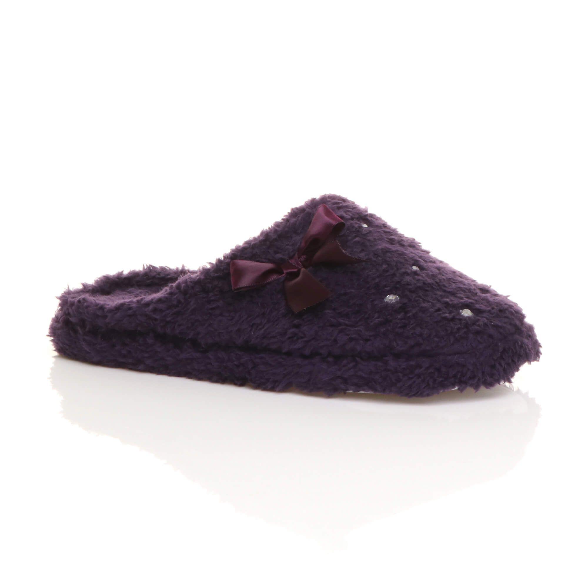 Flat  Heel Fleece Diamante Mules  Slippers by AJVANI