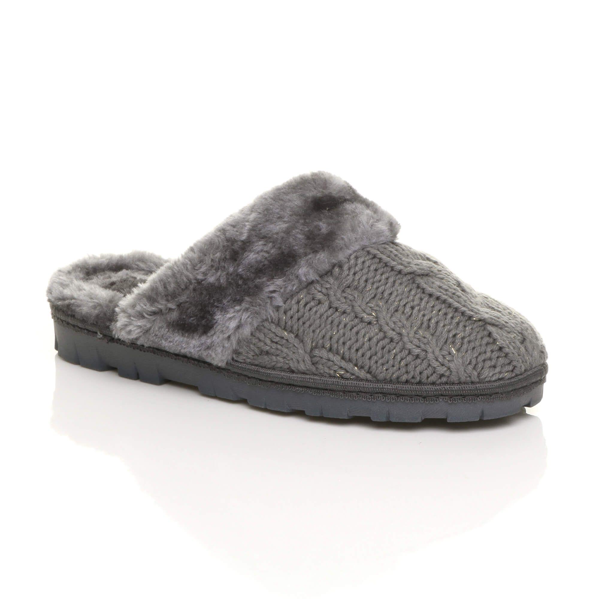 Flat  Heel Mule Glitter Cable Knit Slippers by AJVANI
