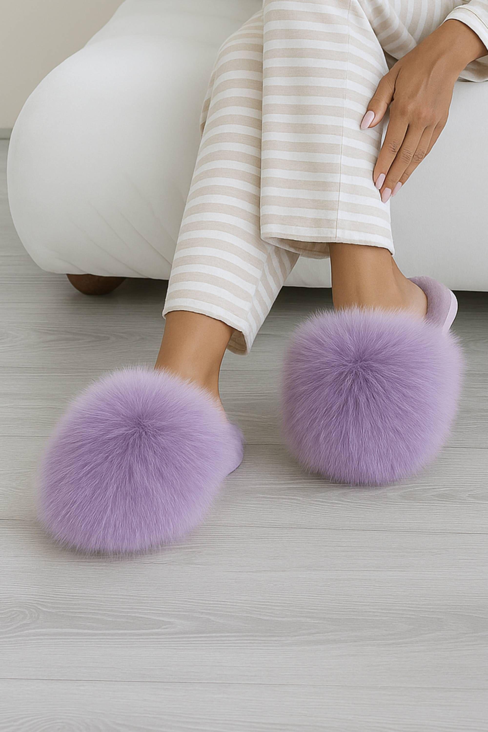 Flat  Heel Slip On Mule Fluffy Indoor  Slippers by AJVANI