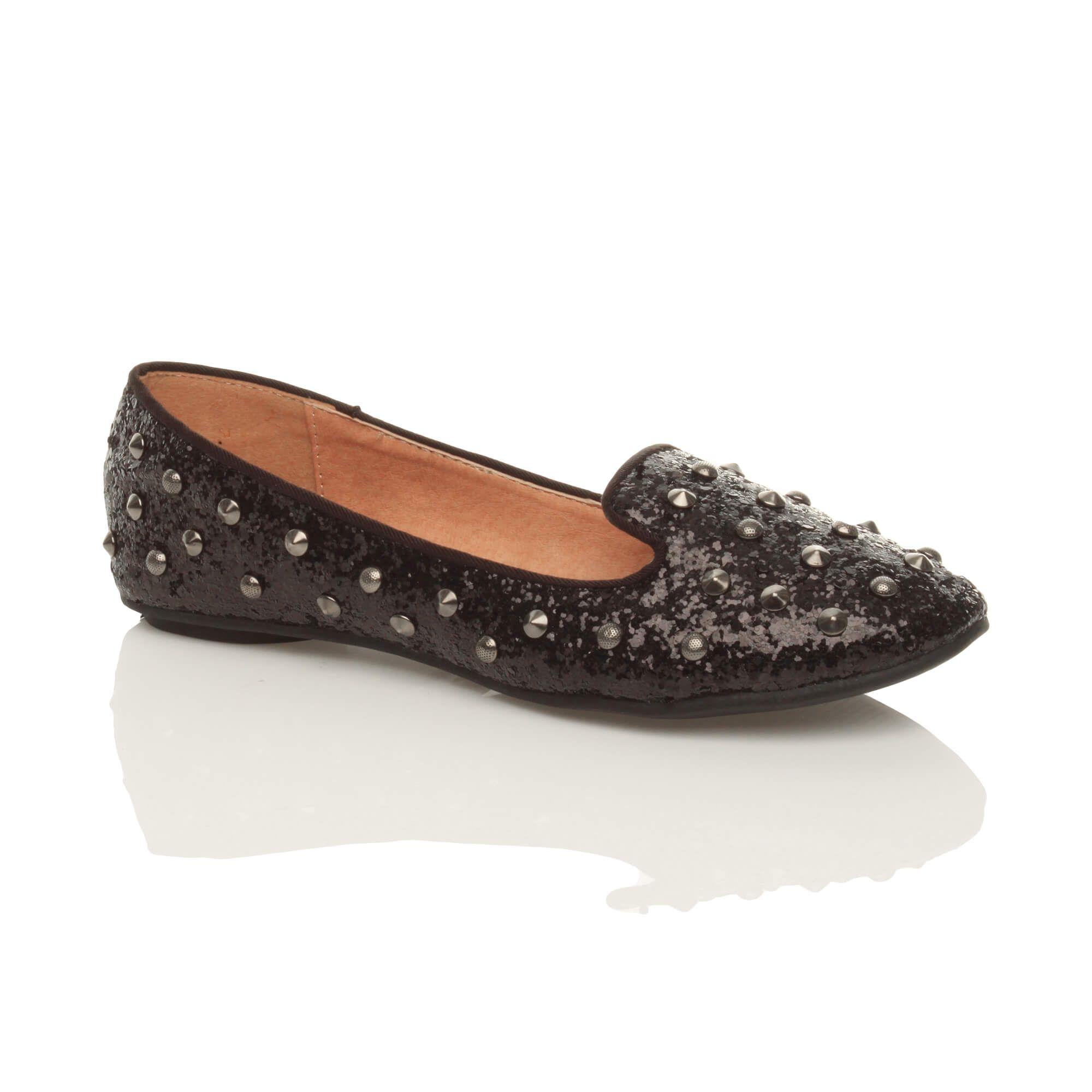 Flat  Heel Studded Glitter Loafers  Ballet Pumps by AJVANI