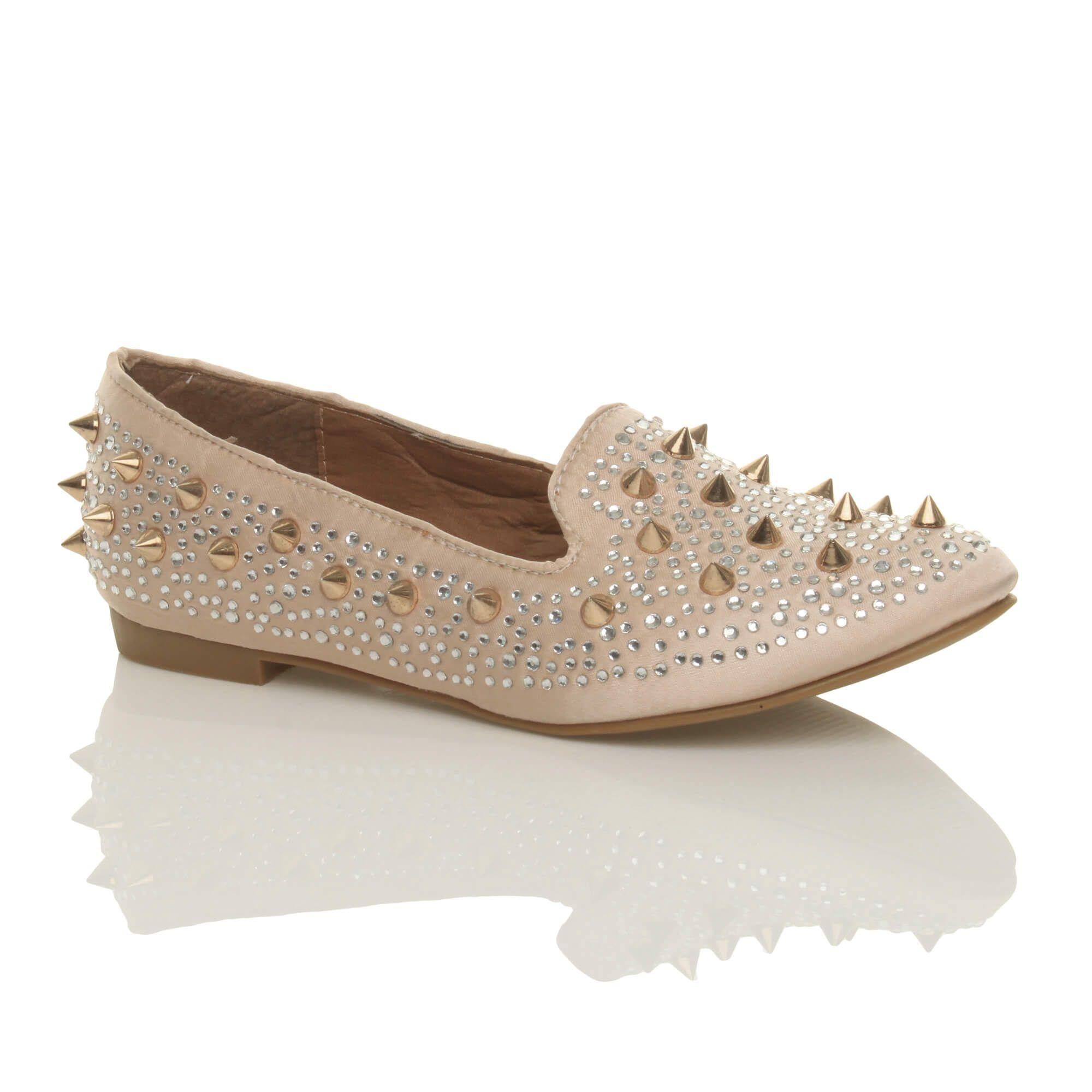 Flat  Heel Studded Spike Diamante  Loafers by AJVANI