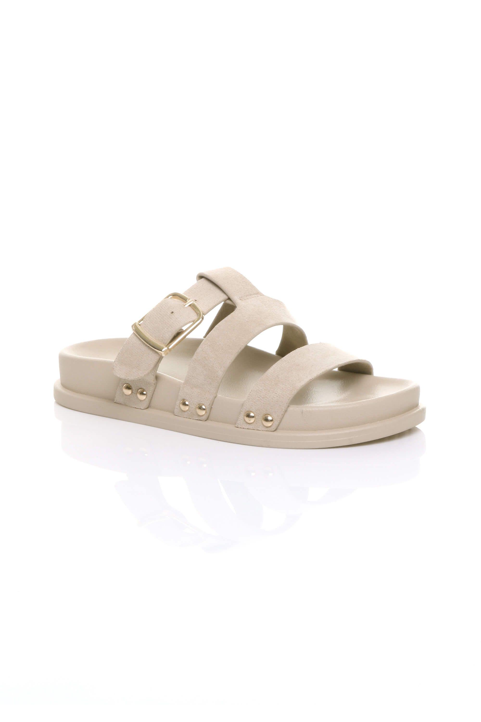 Flatform Buckle T-Bar Strappy Slides Footbed Sandals by AJVANI