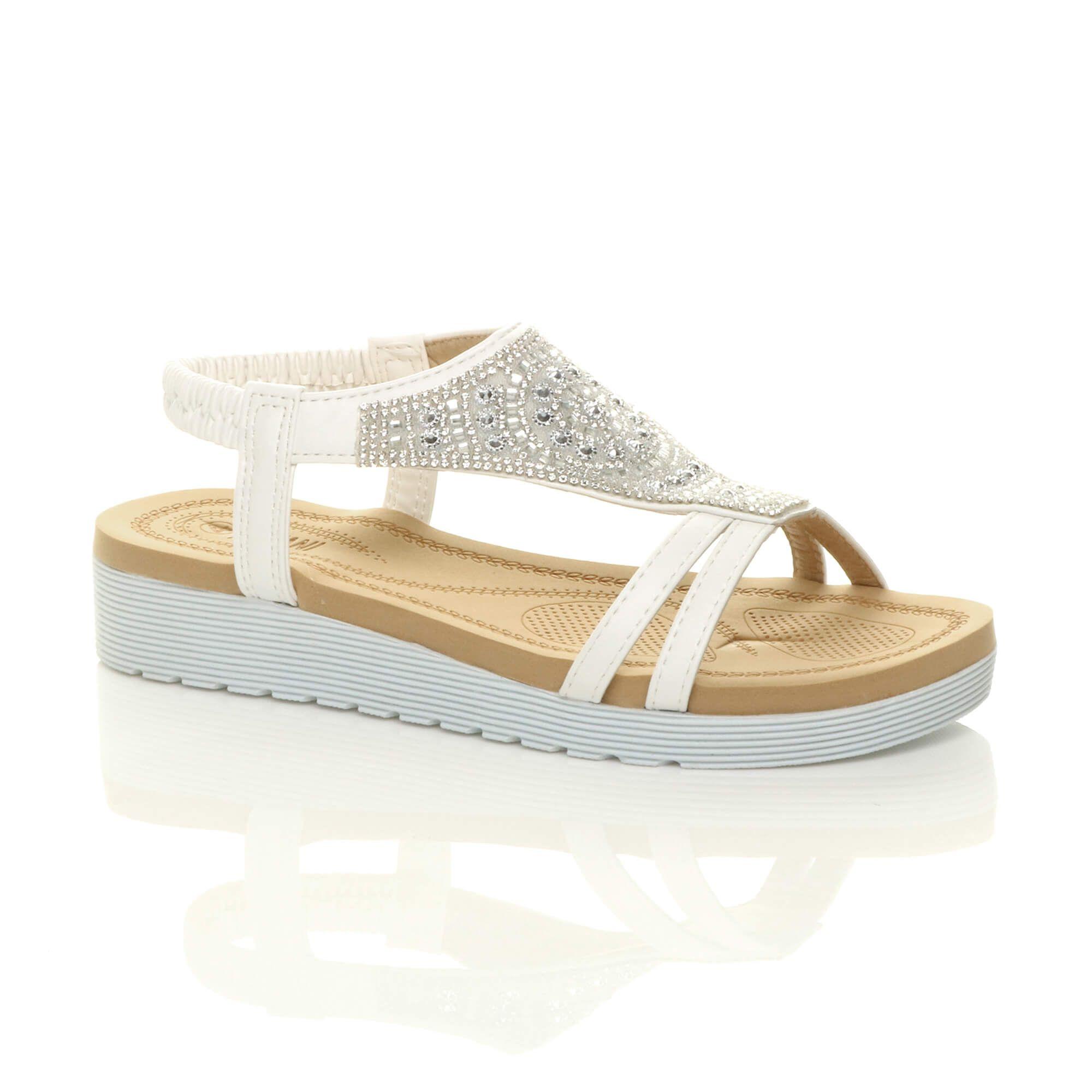 Flatform Diamante T-Bar Slingback Sandals by AJVANI