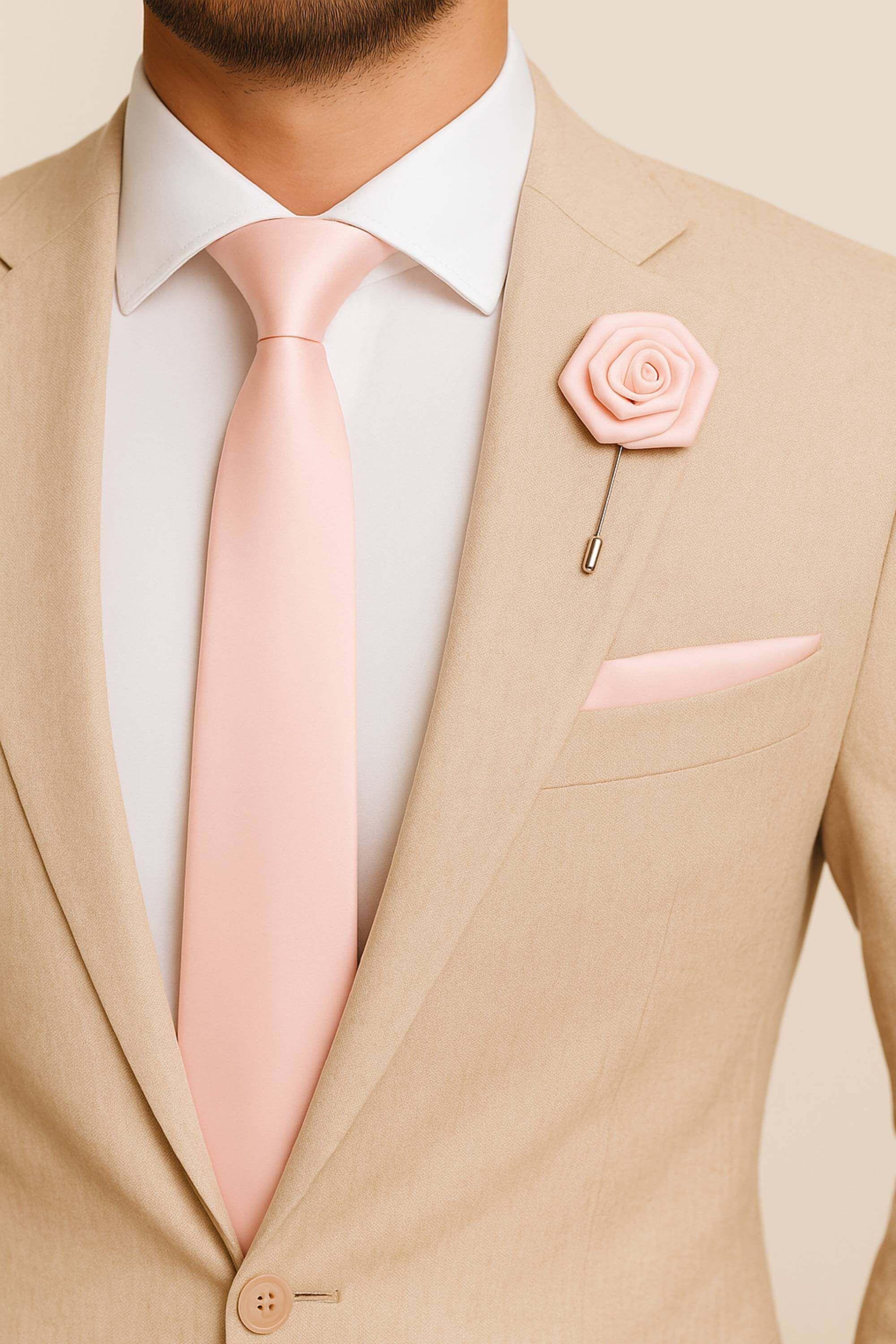 Formal Wedding Pocket Square + Bowtie + Flower Buttonhole Pin + Tie Set by AJVANI