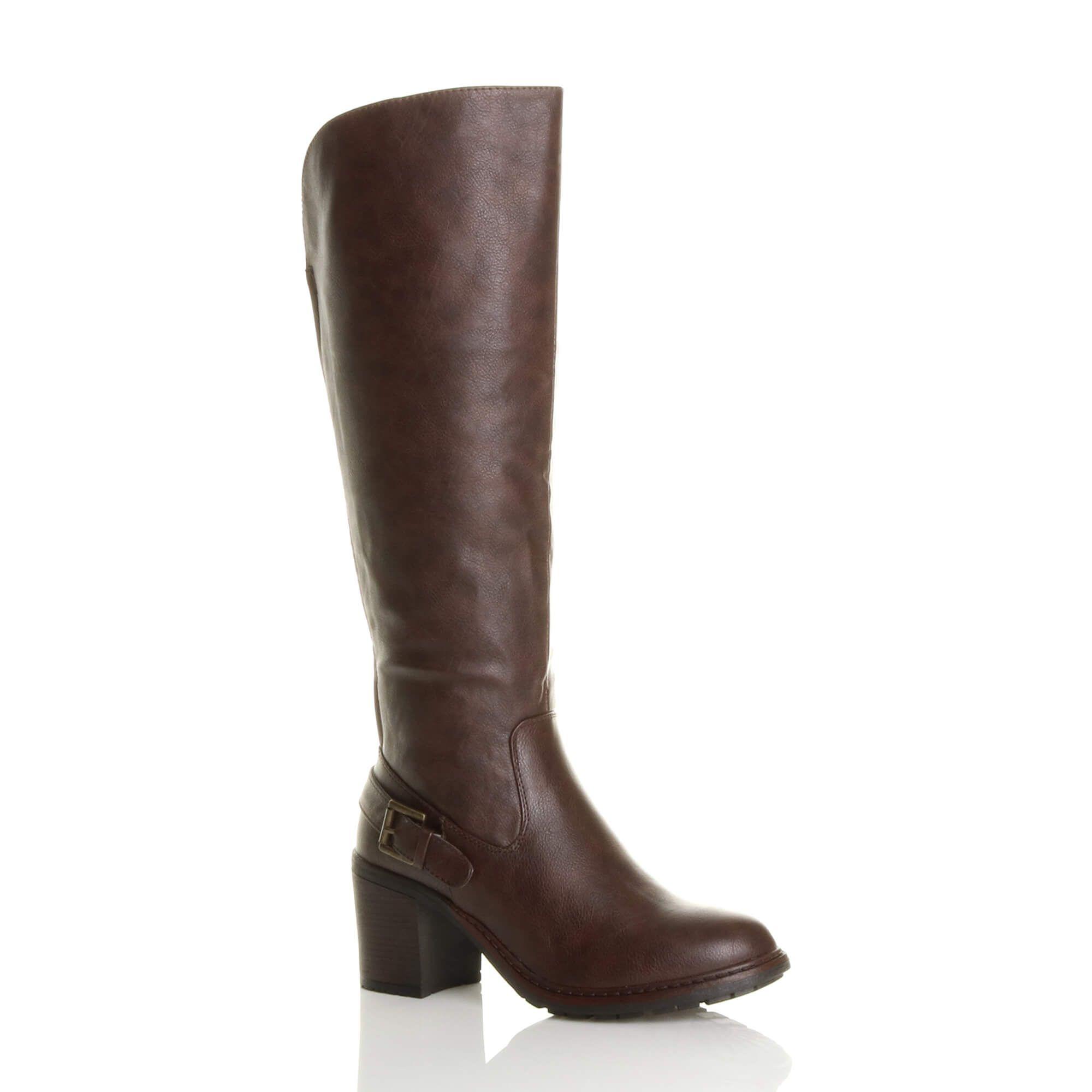 High Block Heel Chunky Biker Knee High Boots by AJVANI