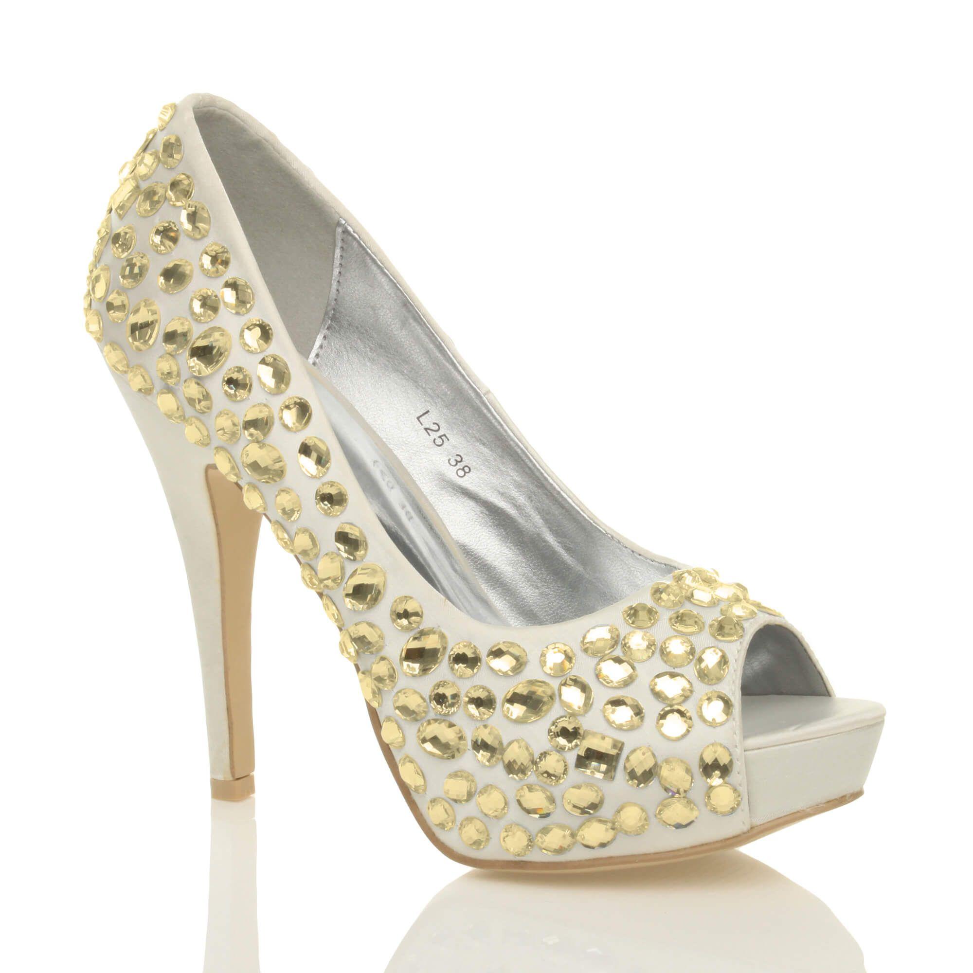 High Heel Gem Embellished Peep Toe Court Shoes by AJVANI High Heel Gem Embellished Peep Toe Court Shoes by AJVANI