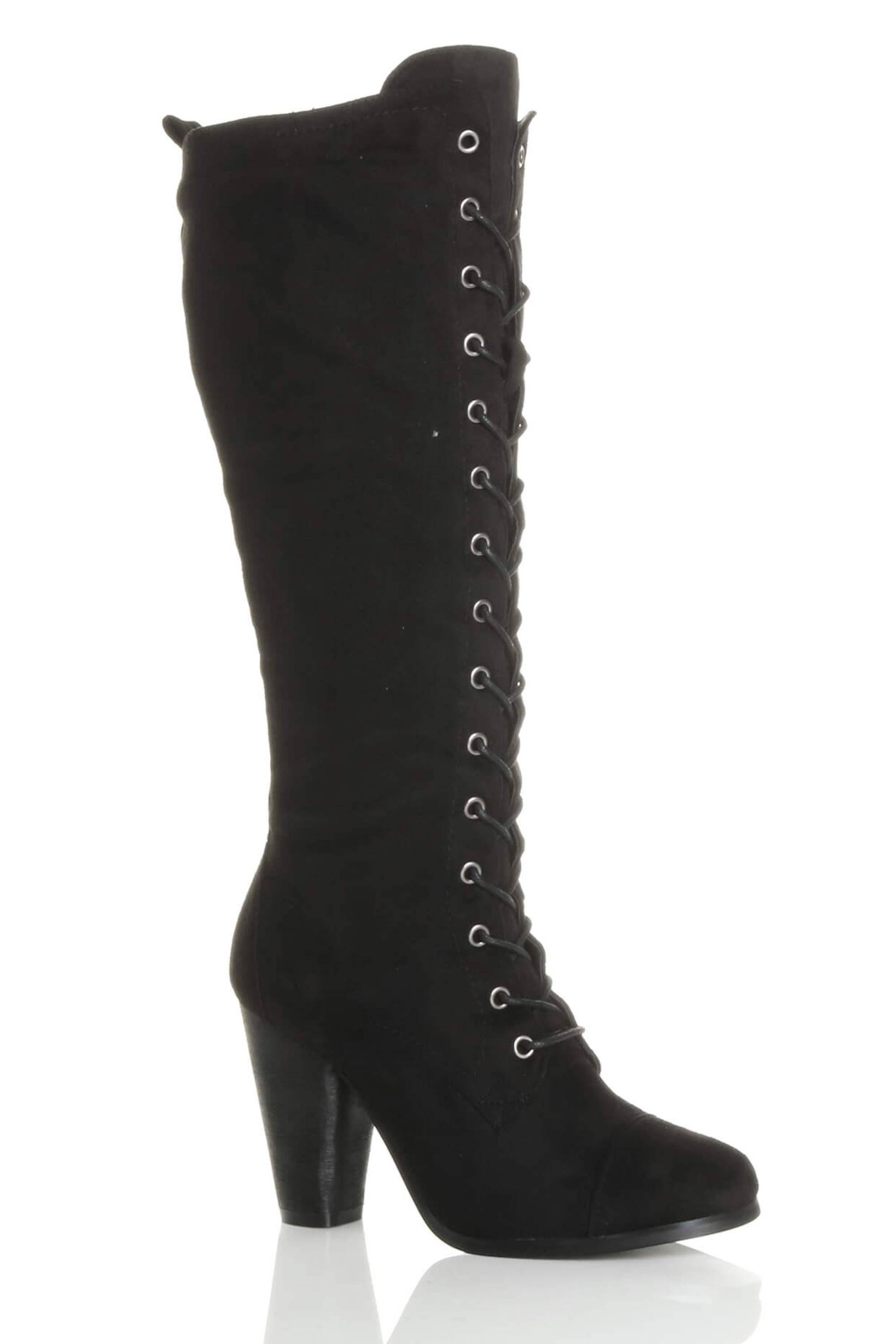 High Heel Lace Up Victorian Style Knee Boots by AJVANI