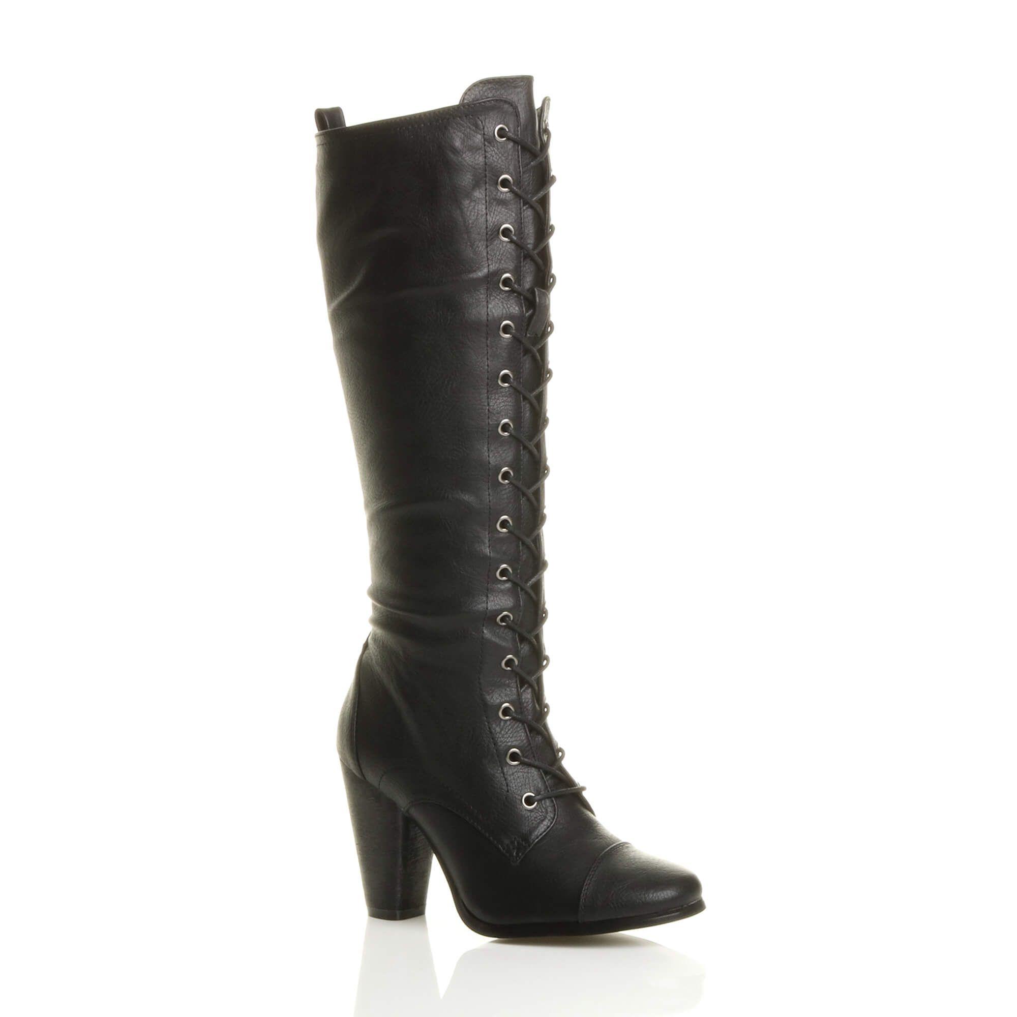 High Heel Lace Up Victorian Style Knee High Boots by AJVANI