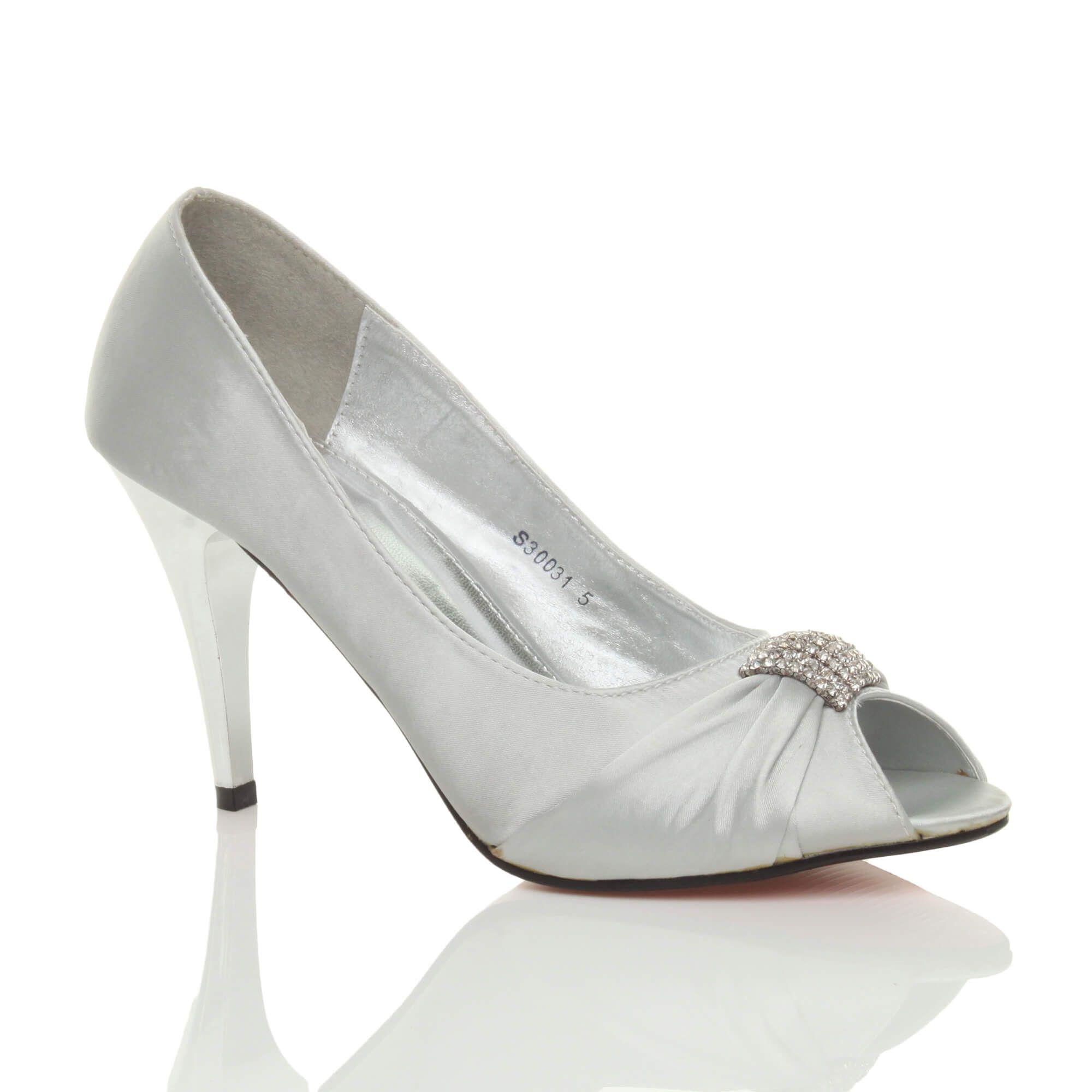 High Slim Heel Peep Toe Diamante  Court Shoes by AJVANI