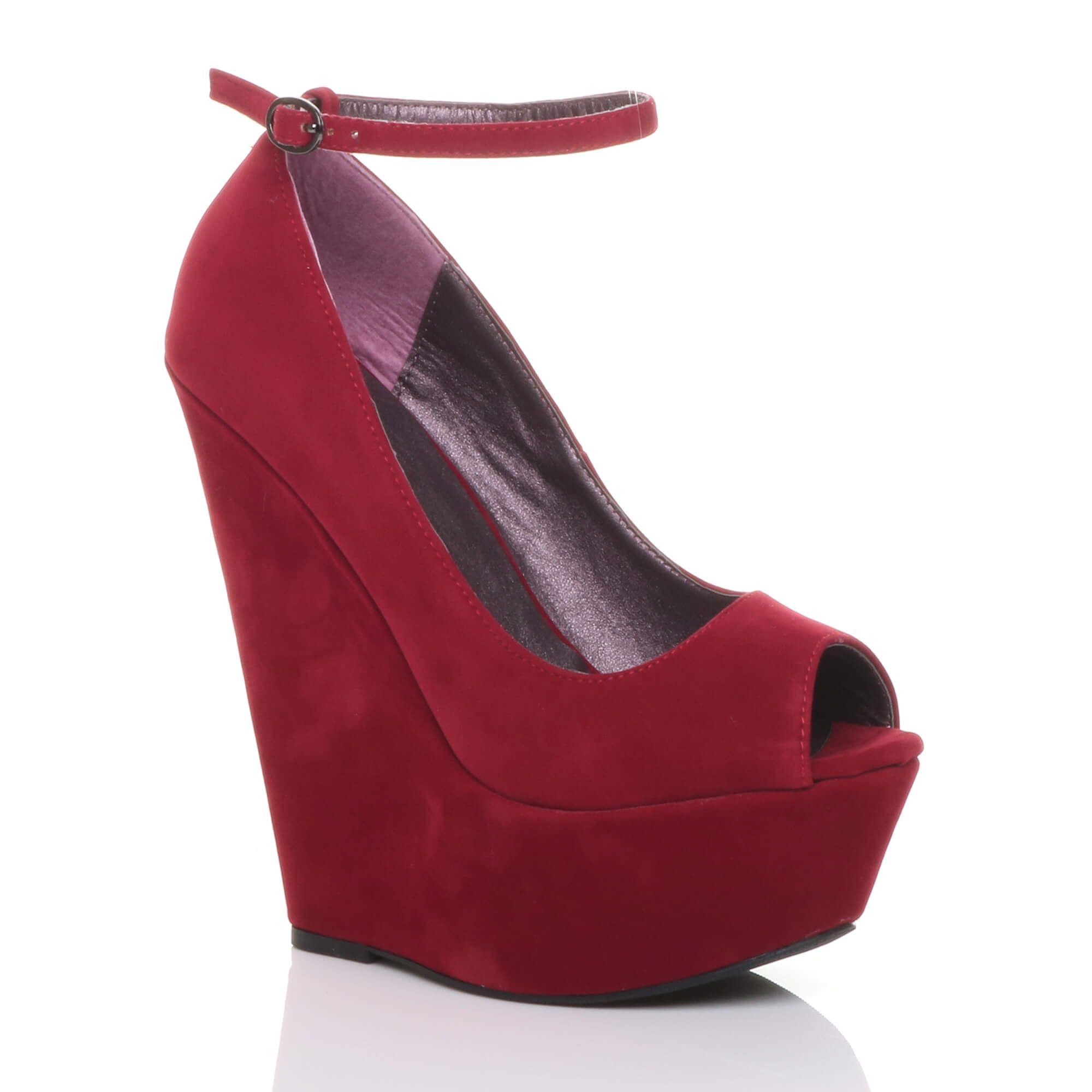 High Wedge Heel Platform Ankle Strap Peep Toe  Court Shoes by AJVANI