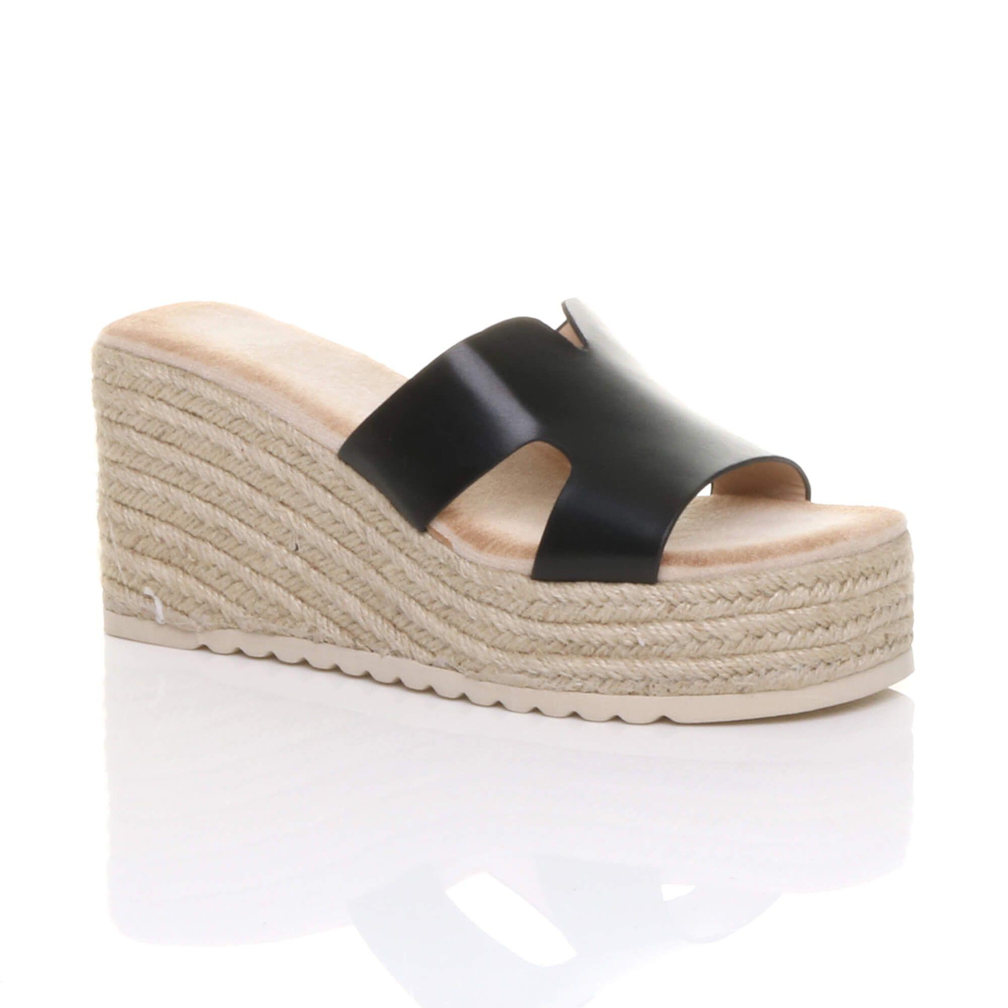 High Wedge Platform Mule Sandals Espadrilles by AJVANI