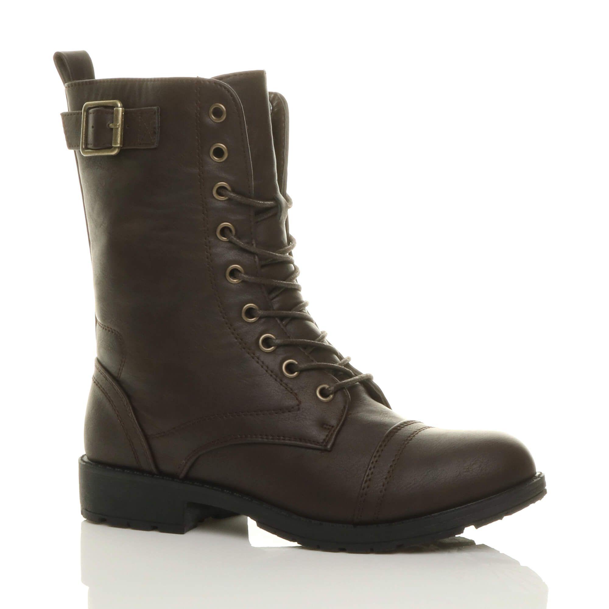 Lace Up Buckles Military Biker Ankle Boots by AJVANI