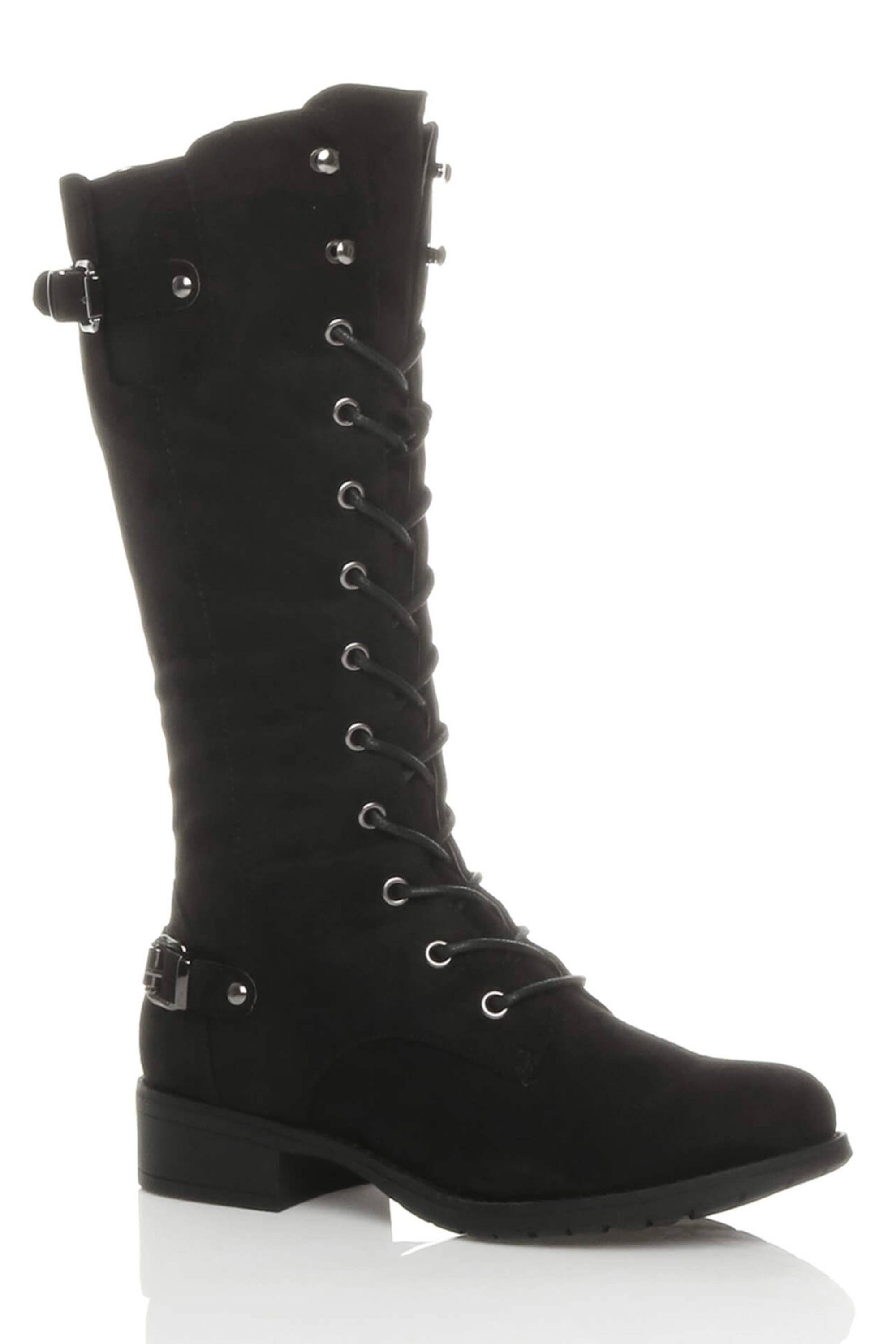 Lace Up Calf Military Calf Boots by AJVANI