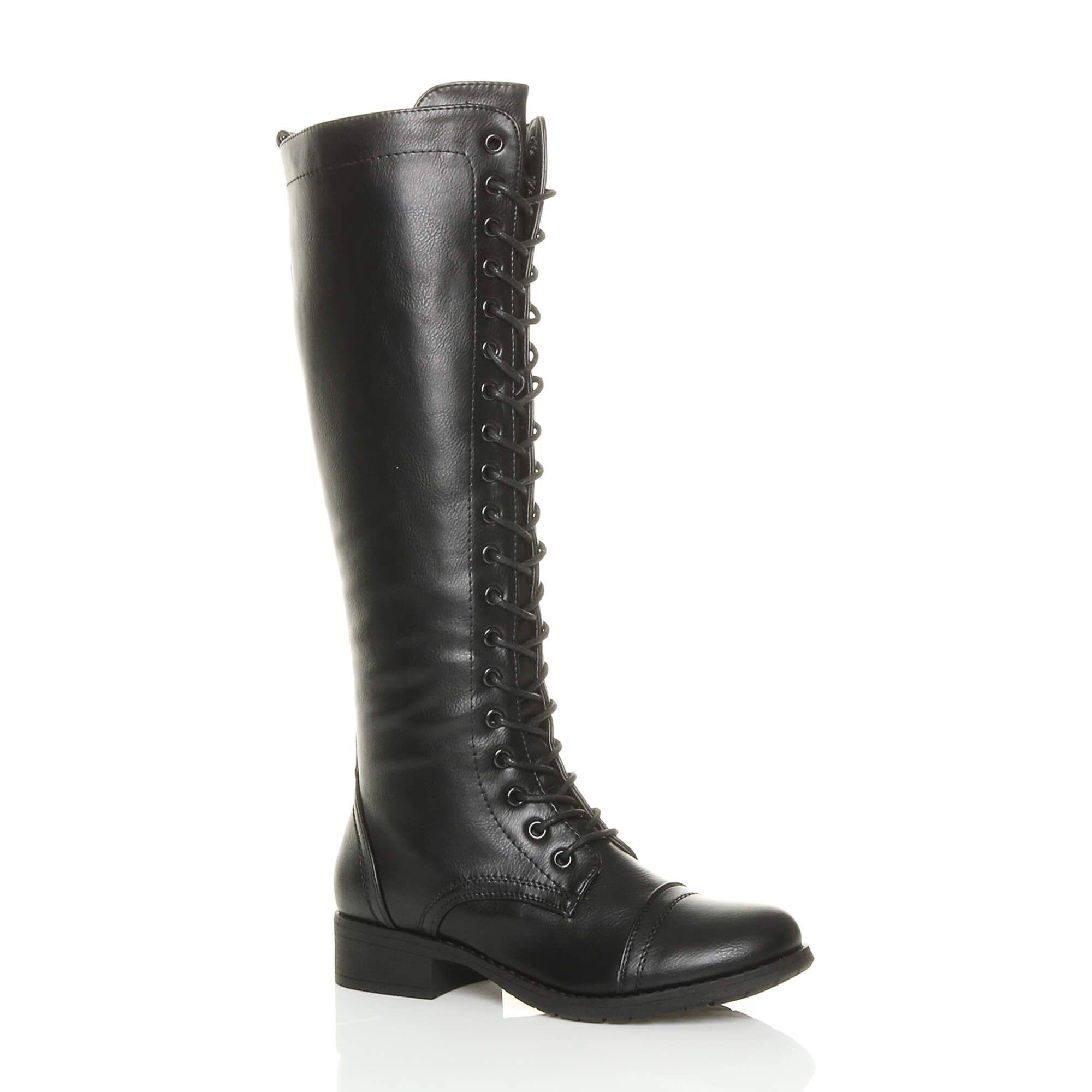 Lace Up Calf Zip Biker Military Boots by AJVANI