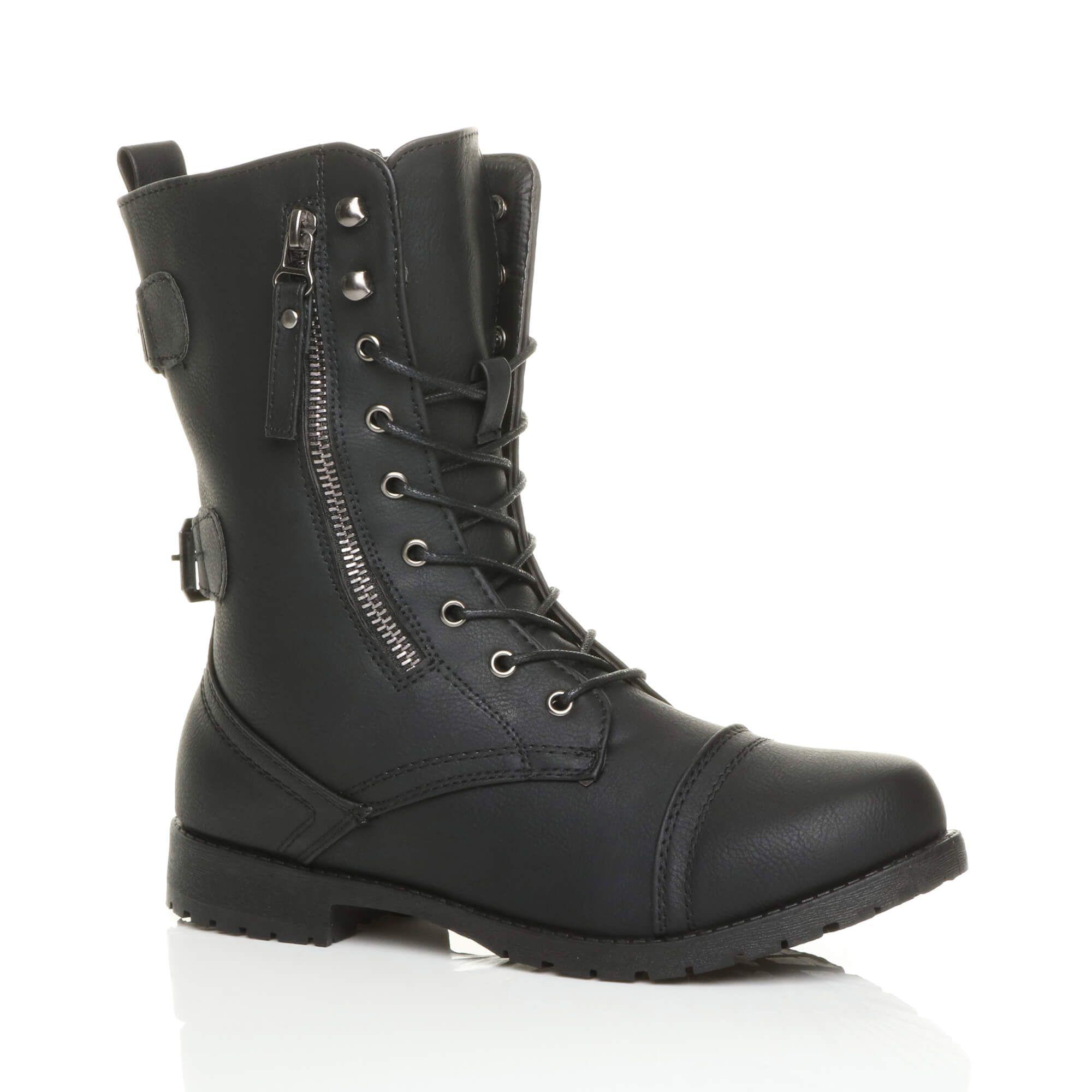 Lace Up Zips Military Biker Ankle Boots by AJVANI