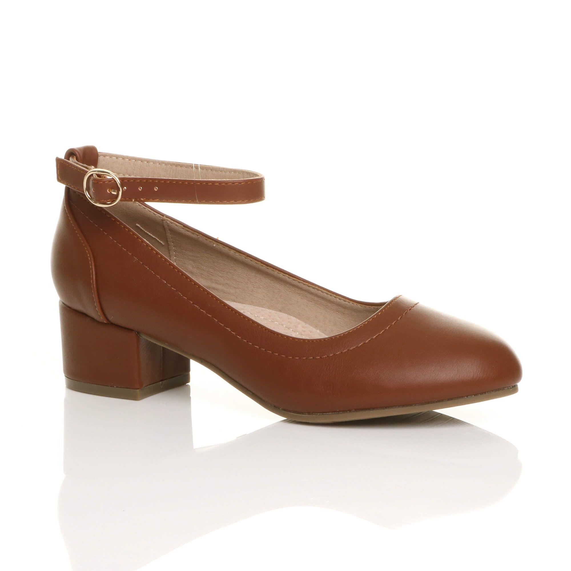 Low Block Heel Ankle Strap Court Shoes by AJVANI