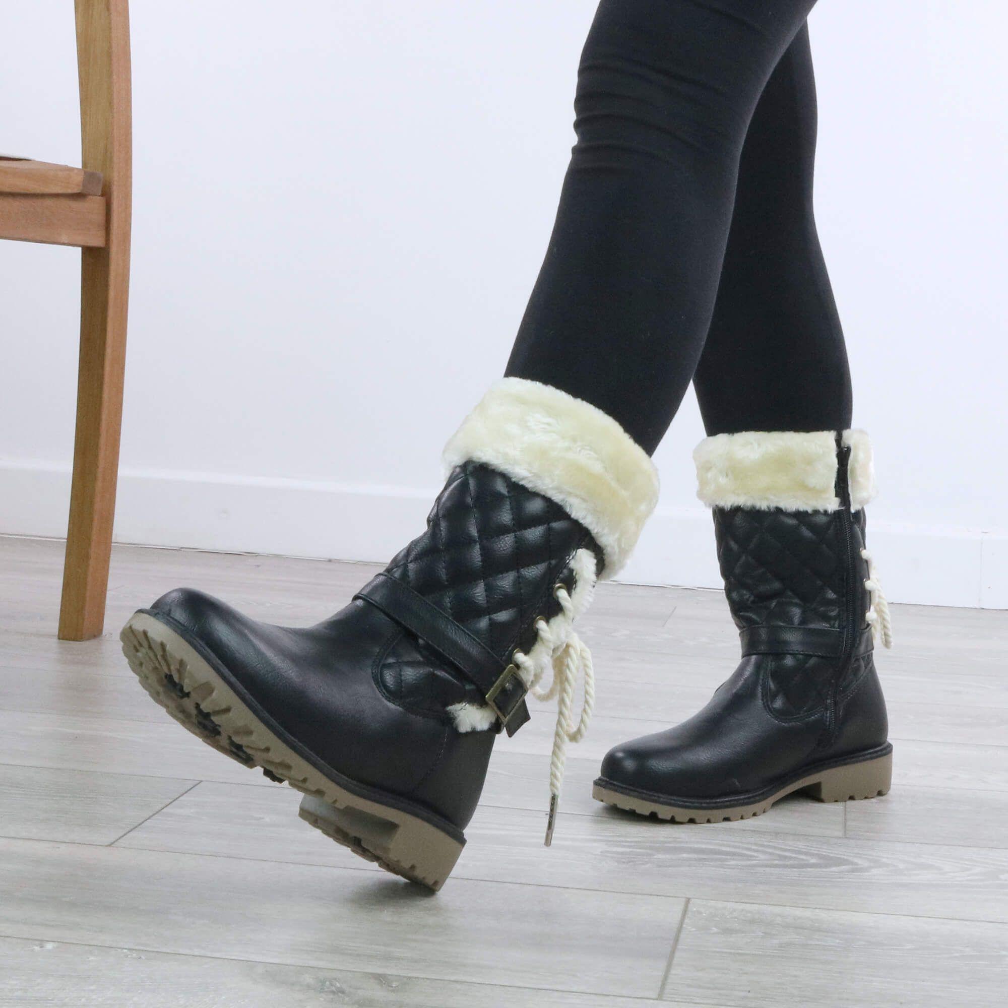 Low  Heel Faux Fur Lined Winter Mid  Calf Boots by AJVANI