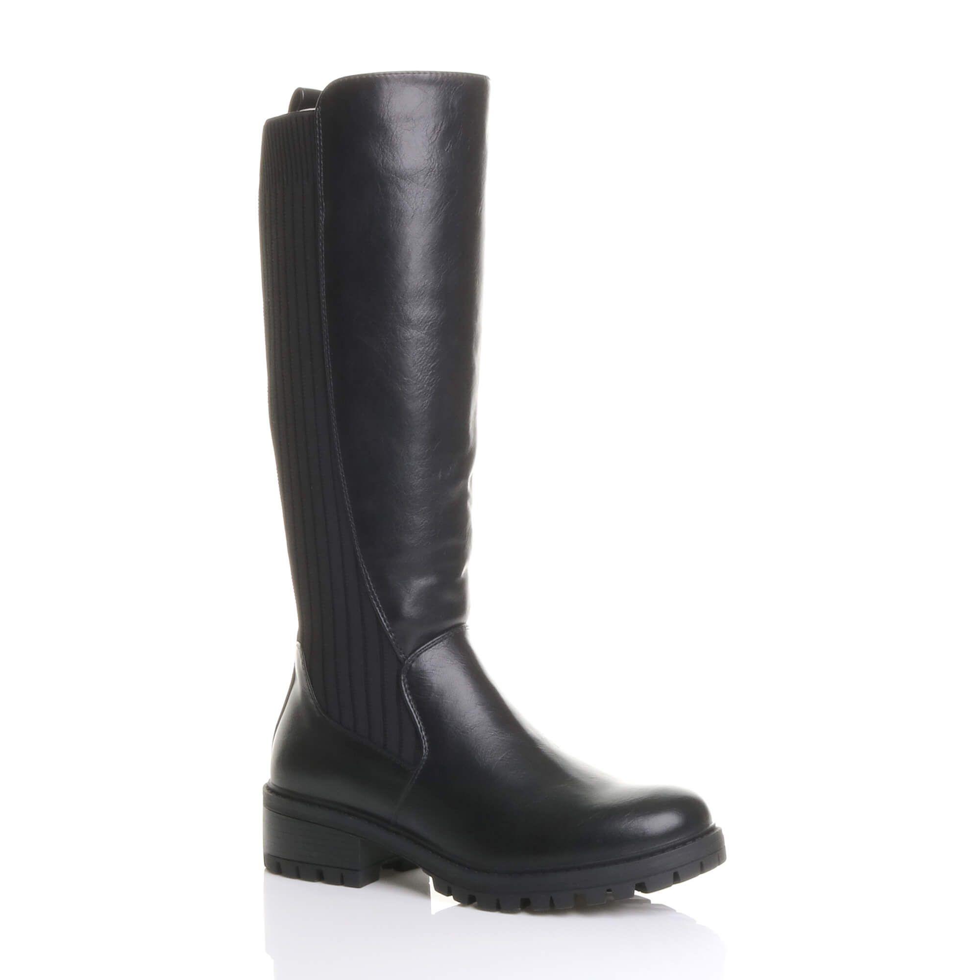 Low  Heel Knitted Stretchy Knee Chelsea Riding  Calf Boots by AJVANI