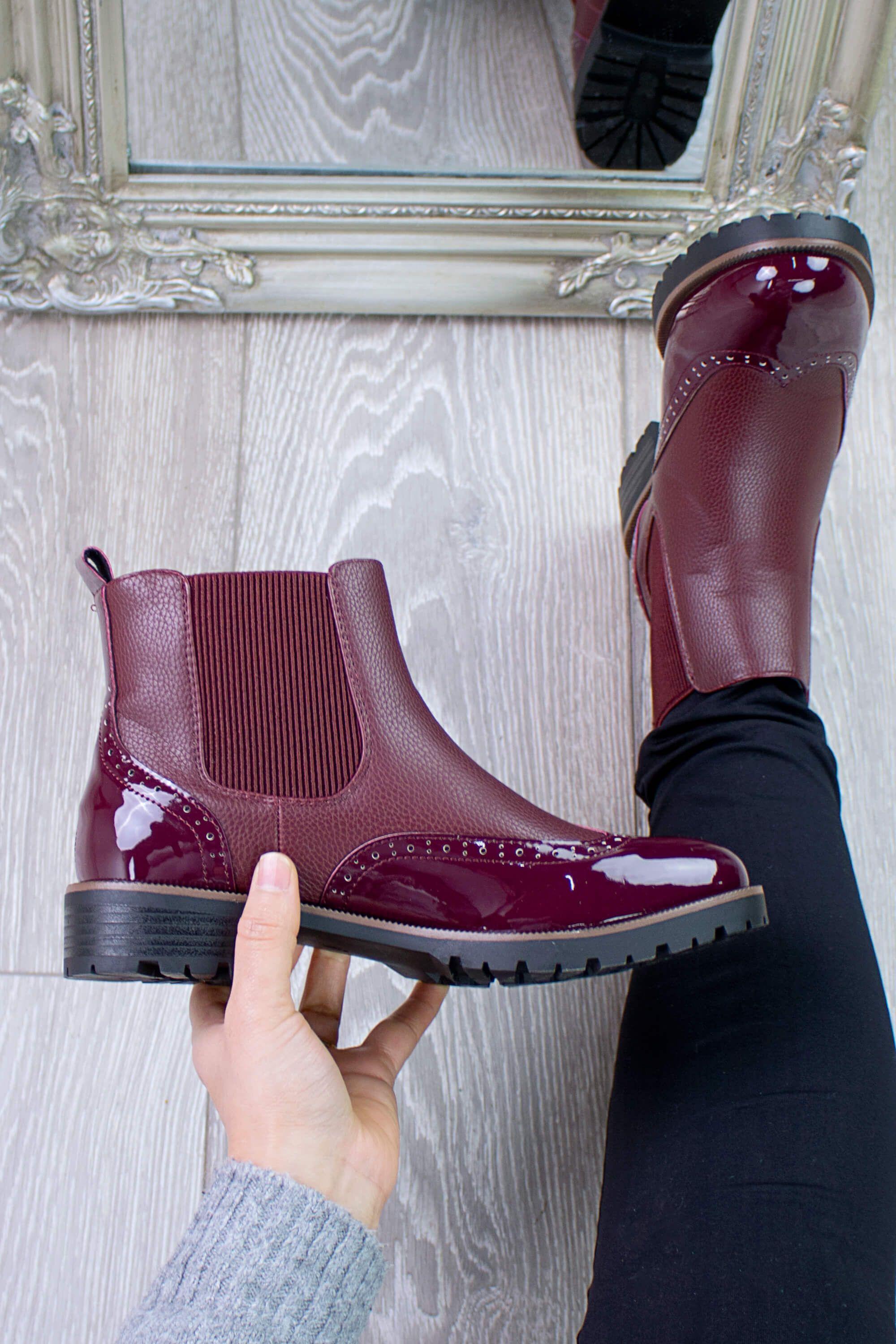 Low Heel Pull On Brogue Ankle Chelsea Boots by AJVANI