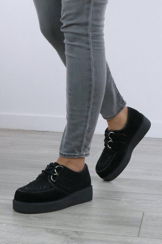 Low Wedge Heel Creepers Lace Up Platform Brogues by AJVANI Low Wedge Heel Creepers Lace Up Platform Brogues by AJVANI