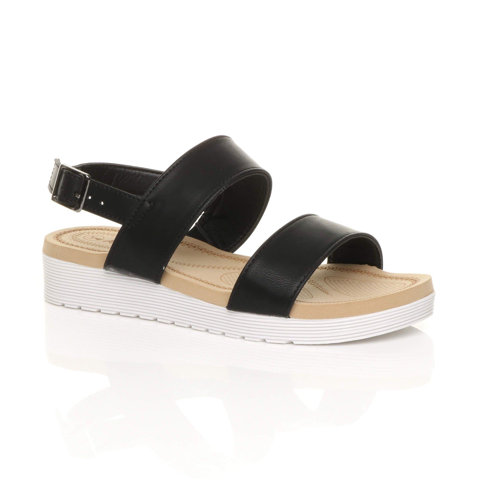 Low Wedge Heel Strappy Faux Leather Flatforms by AJVANI