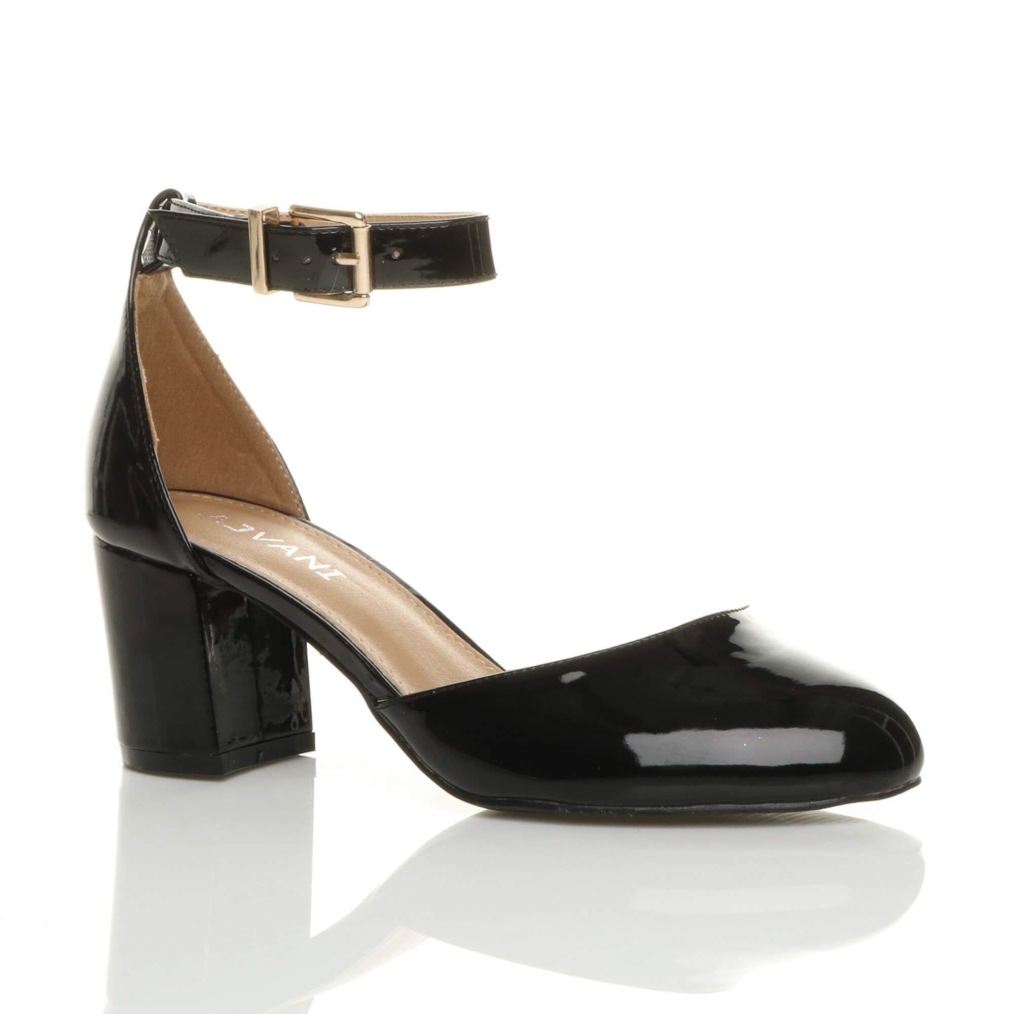 Mid Block Heel Ankle Strap 2 Part Heels by AJVANI