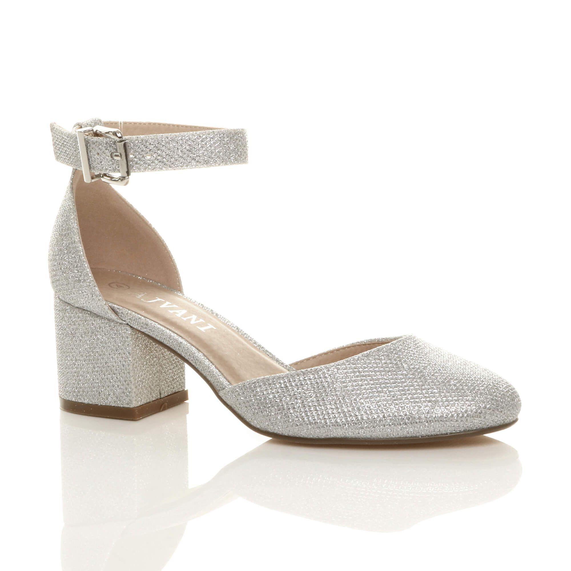 Mid Block Heel Ankle Strap 2 Part Heels by AJVANI